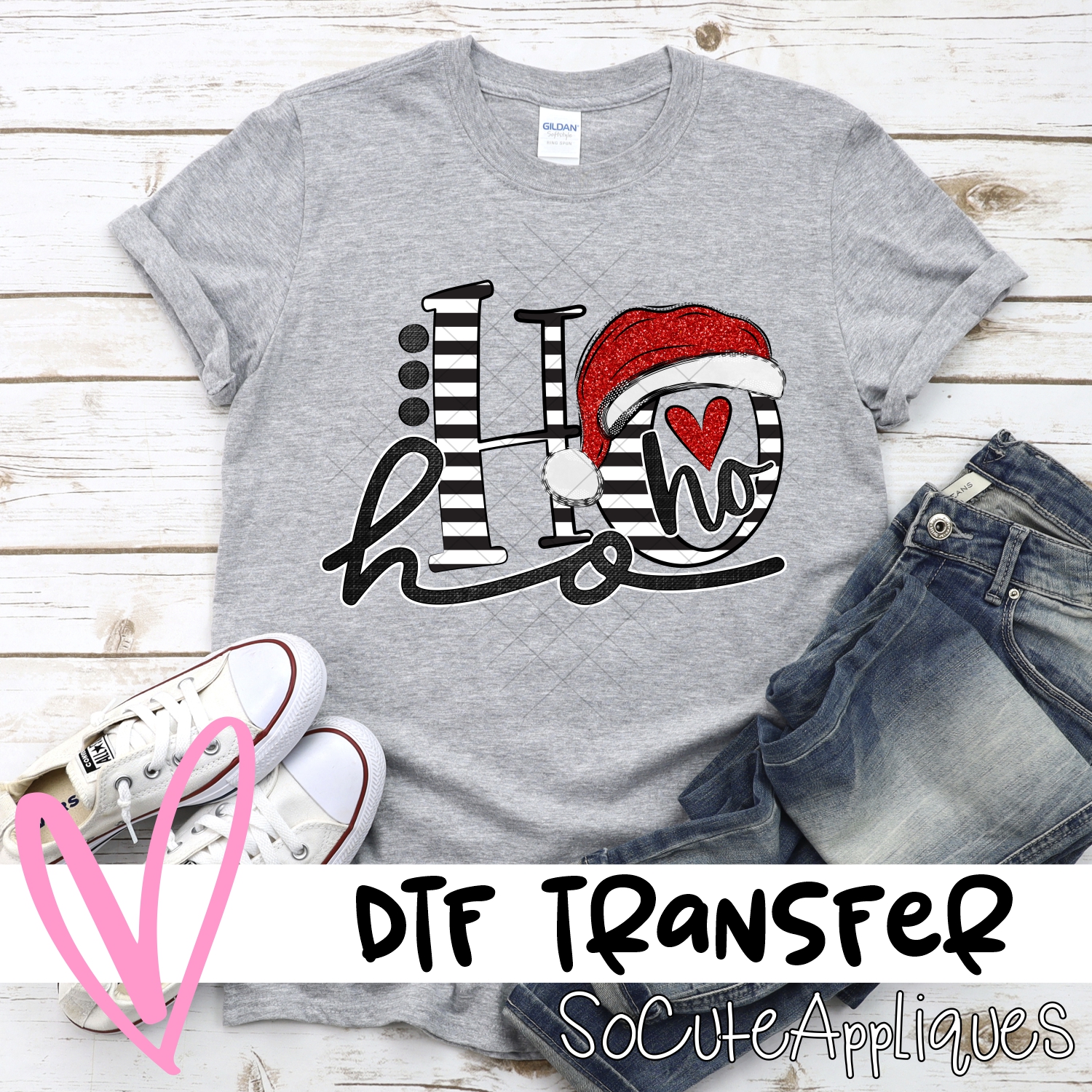 Ho ho ho black stripe glitter red hat *DTF* Transfer