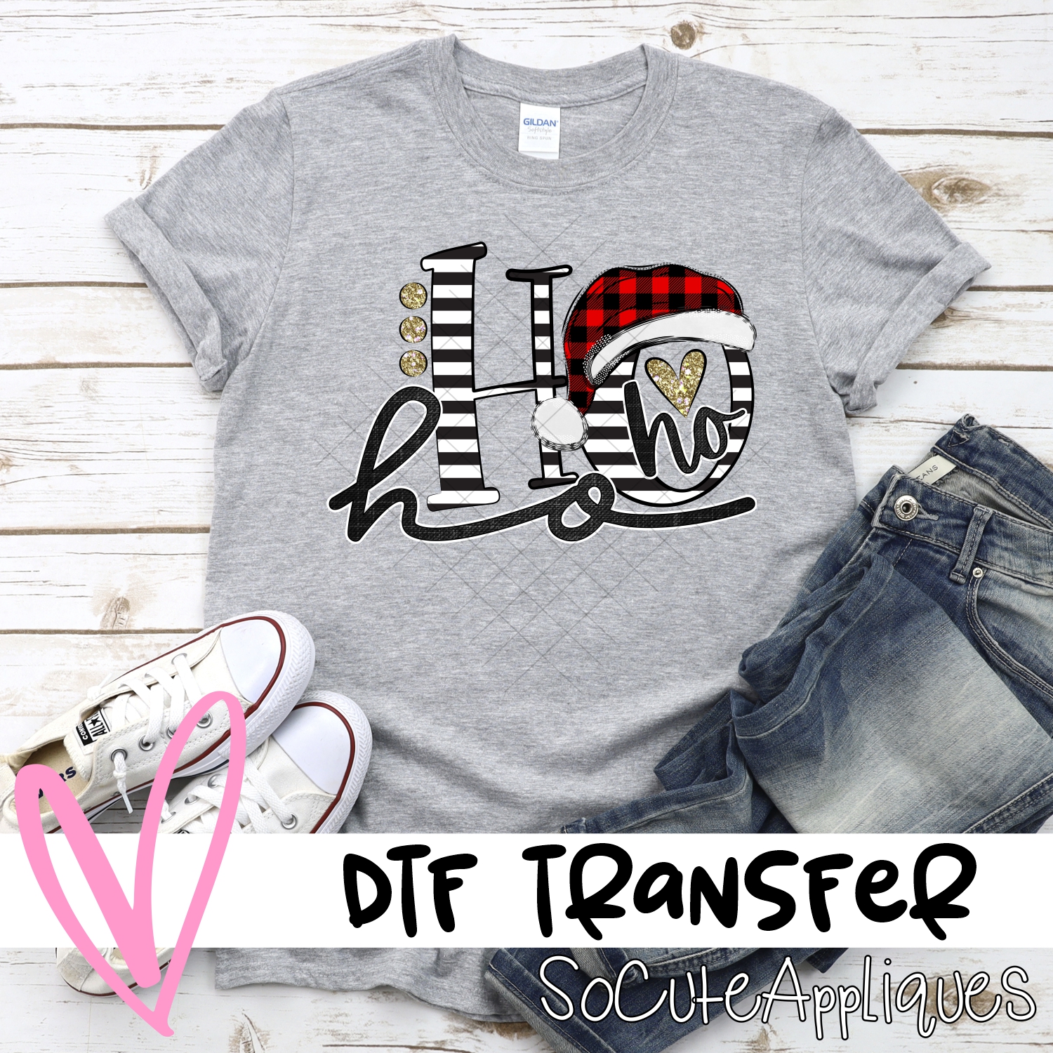 Ho ho ho black stripe plaid hat *DTF* Transfer
