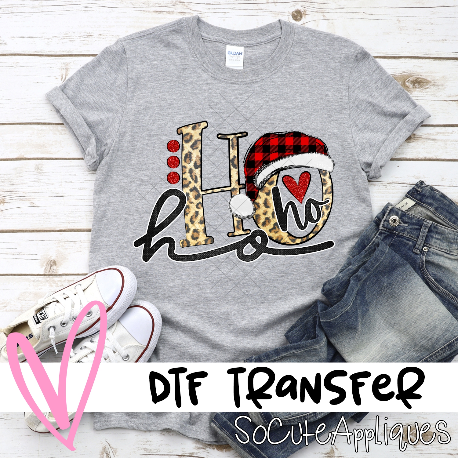 Ho ho ho black leopard plaid hat *DTF* Transfer