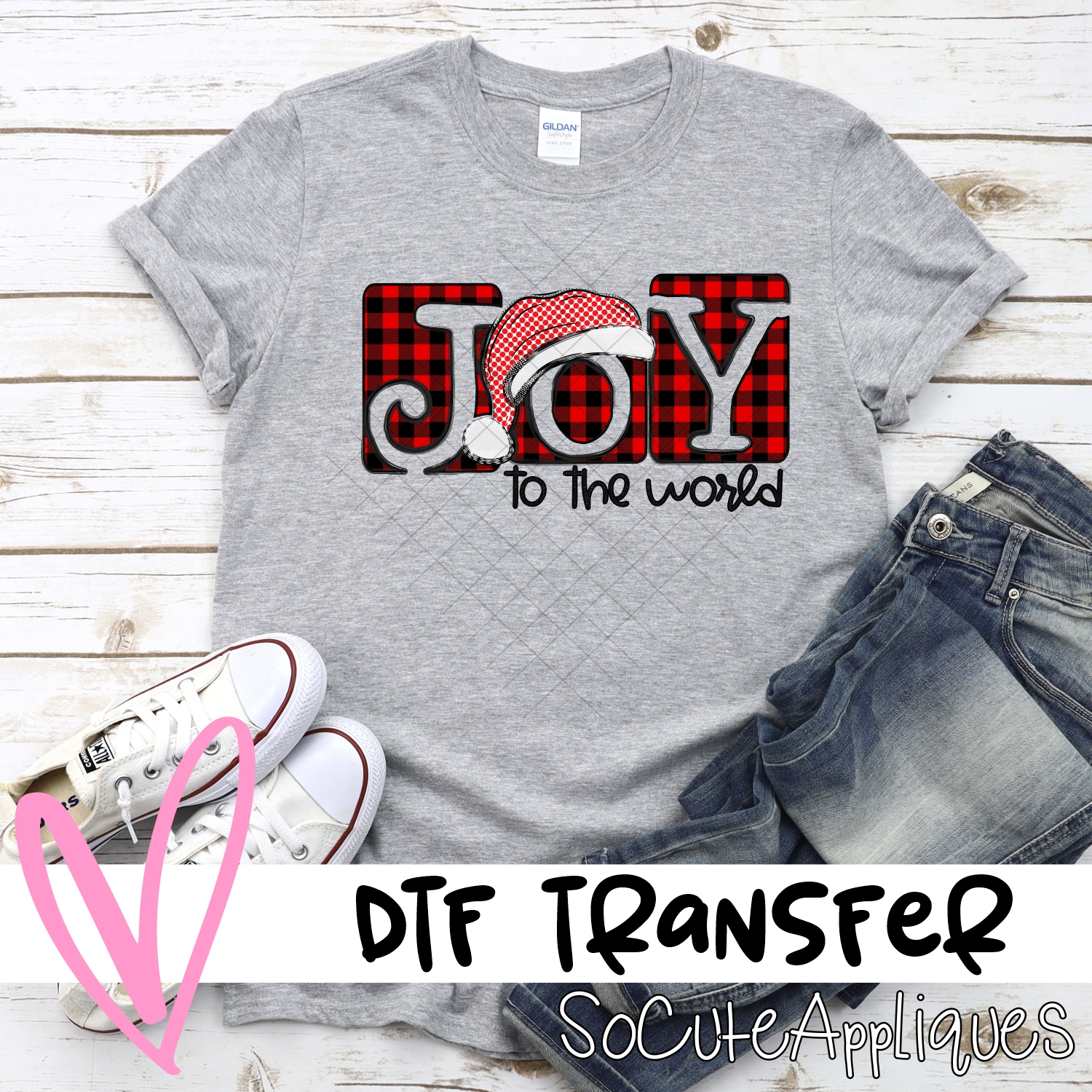 Joy to the world plaid squares red dot *DTF* Transfer