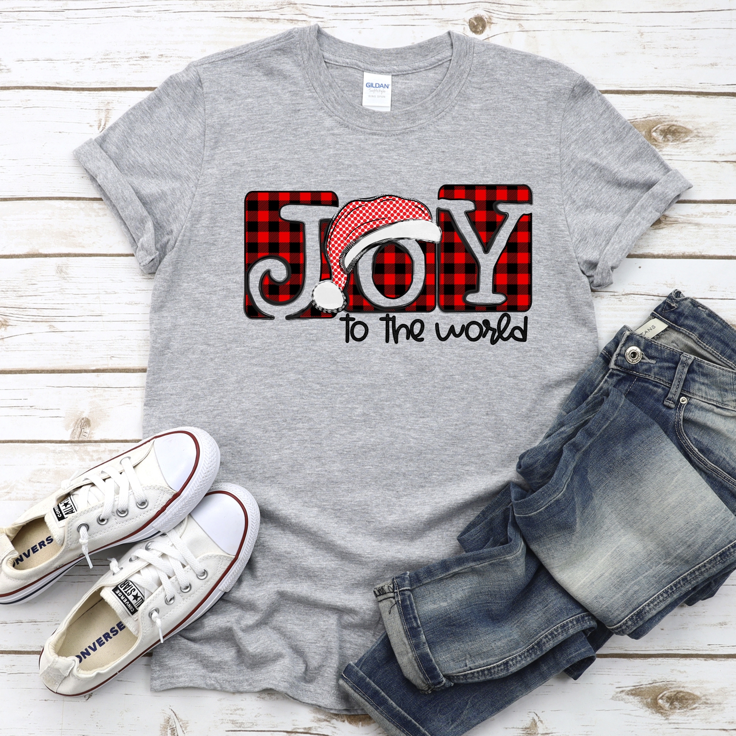 Joy to the world plaid squares red dot *DTF* Transfer - Image 2