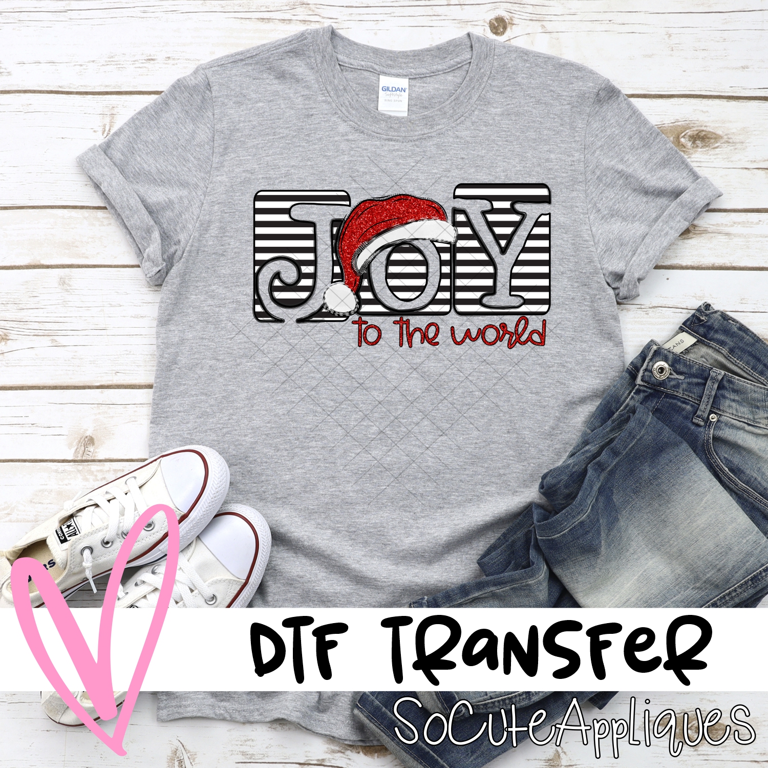 Joy to the world stripes red glitter *DTF* Transfer