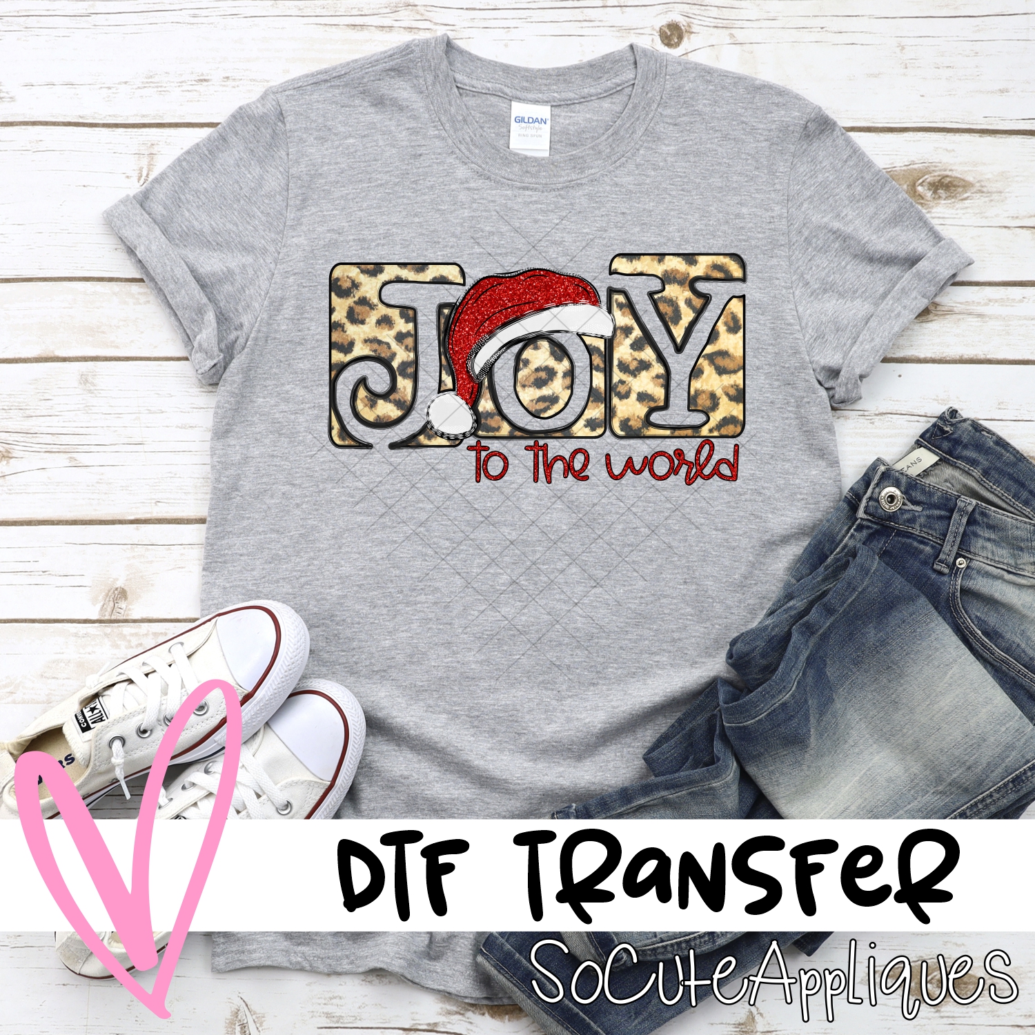 Joy to the world leopard red glitter *DTF* Transfer