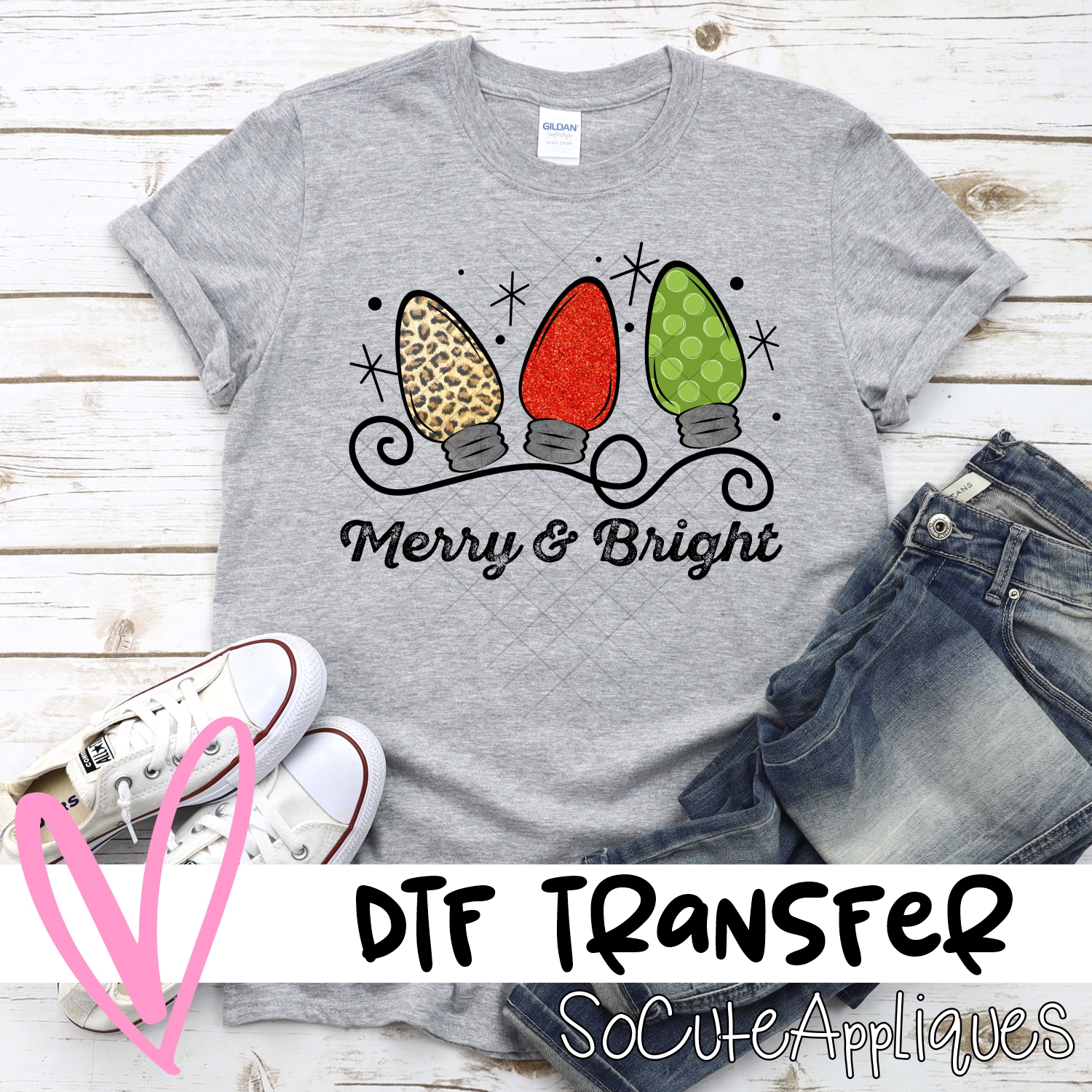 Merry and bright leopard red green *DTF* Transfer