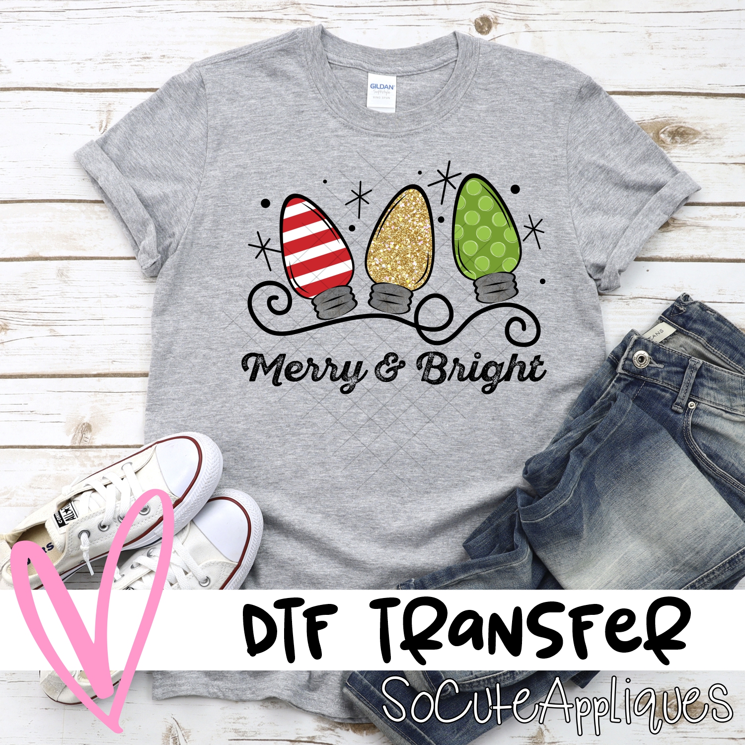 Merry and bright red gold green *DTF* Transfer