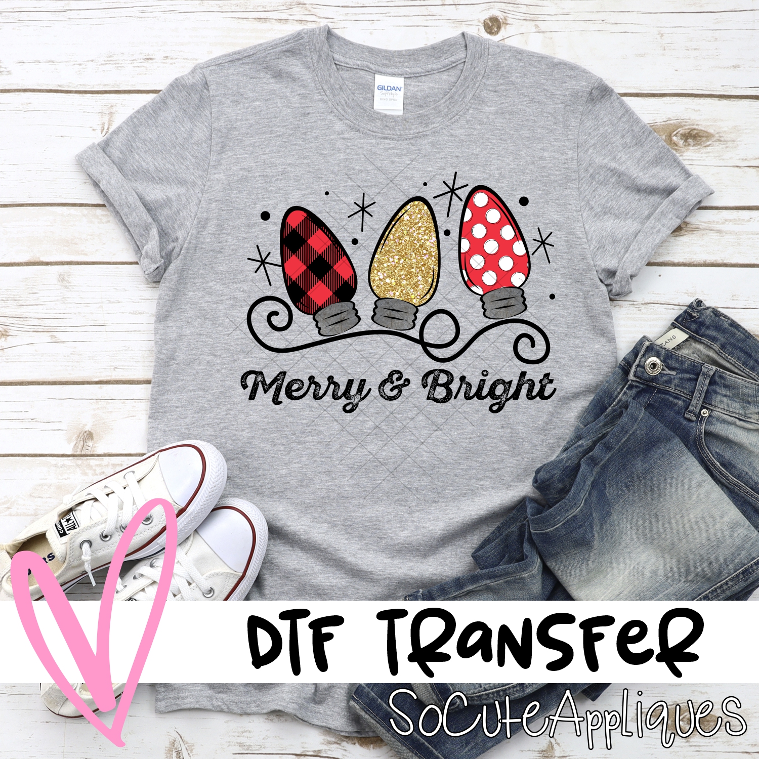 Merry and bright red gold red dot *DTF* Transfer