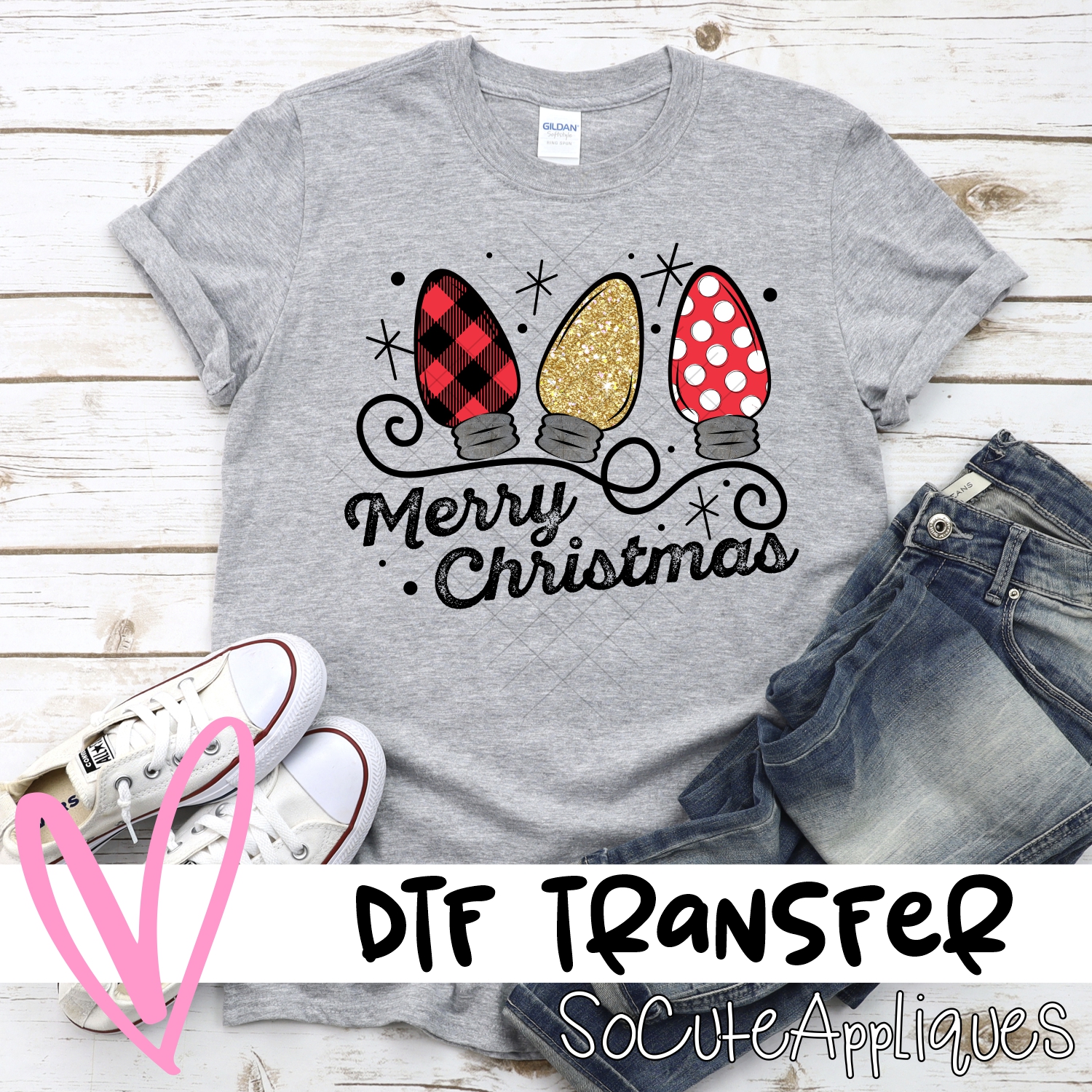 Merry Christmas red gold red dot *DTF* Transfer