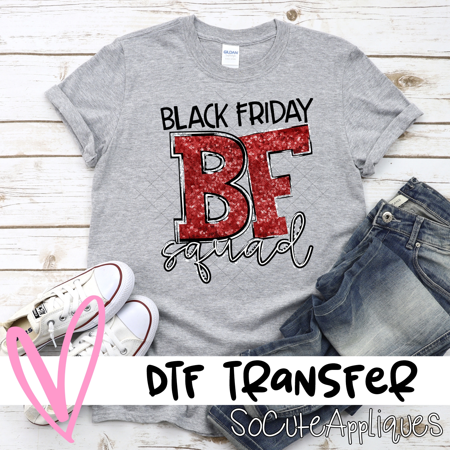 BF black friday squad red sequin *DTF* Transfer