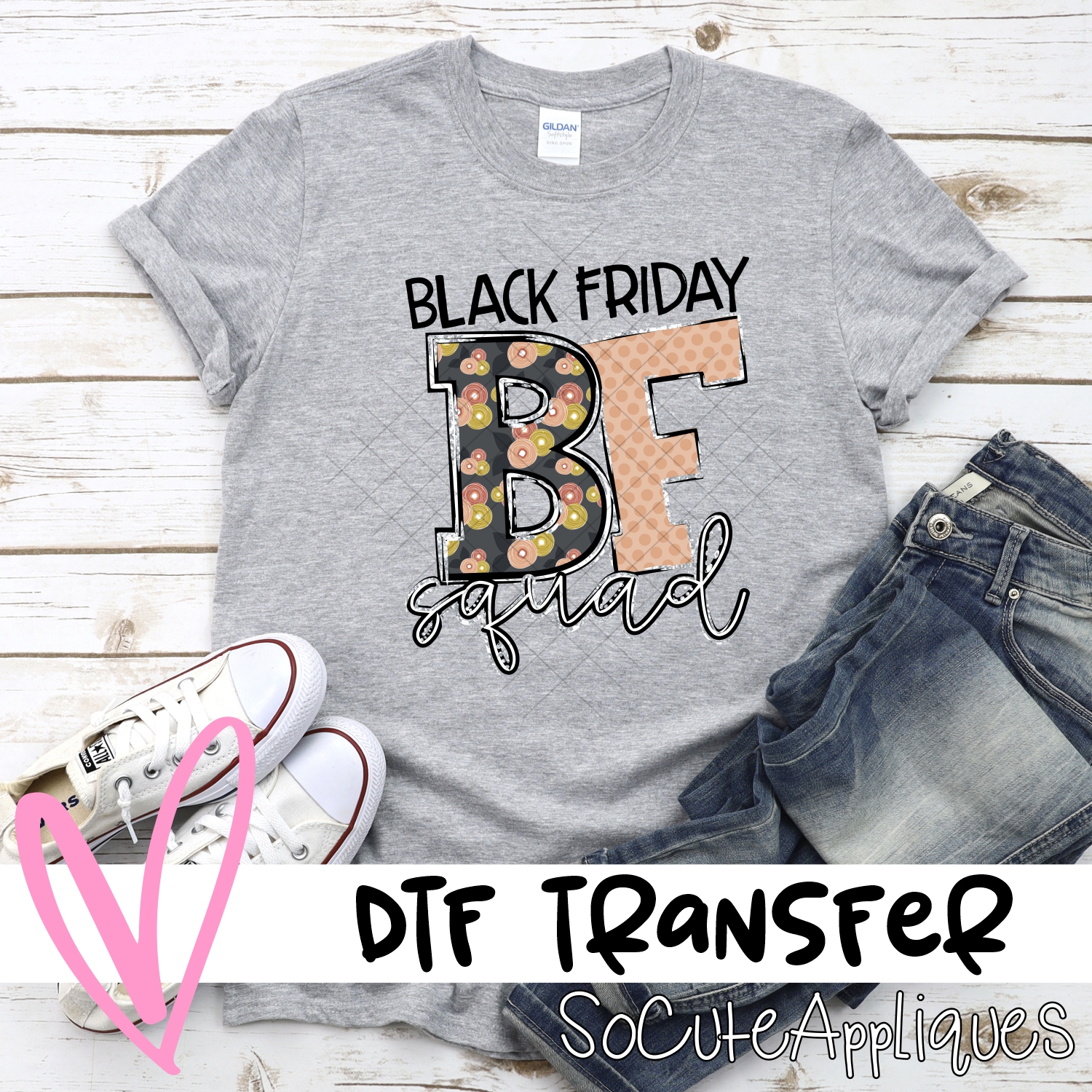 BF black friday squad flower and dot *DTF* Transfer