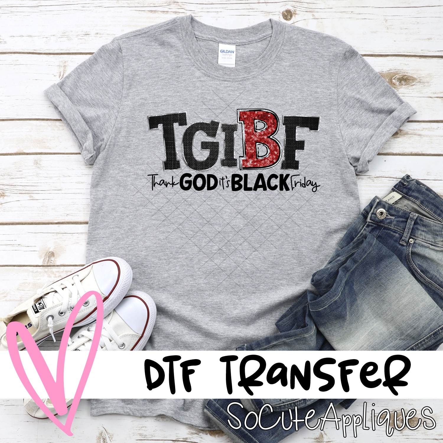 Thank God its black friday red sequin *DTF* Transfer