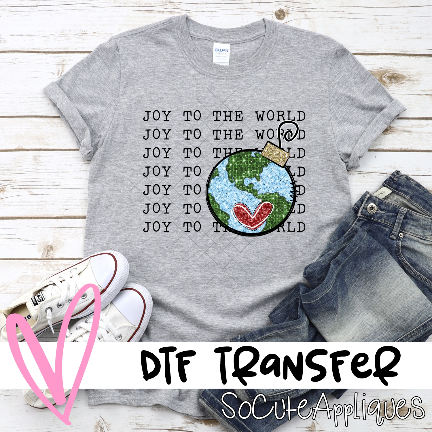 Joy to the world glitter globe *DTF* Transfer