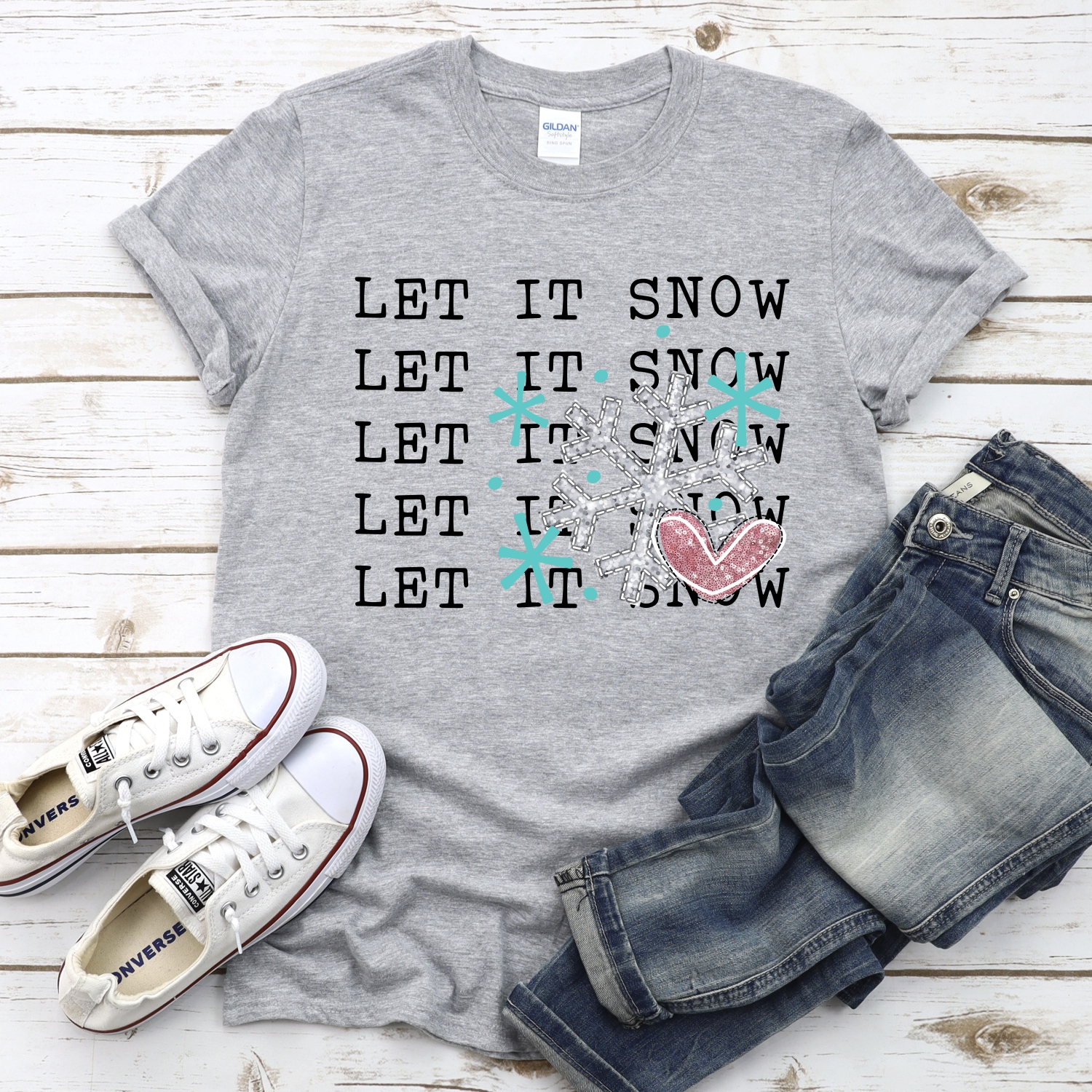 Let it snow glitter flake on black *DTF* Transfer - Image 2