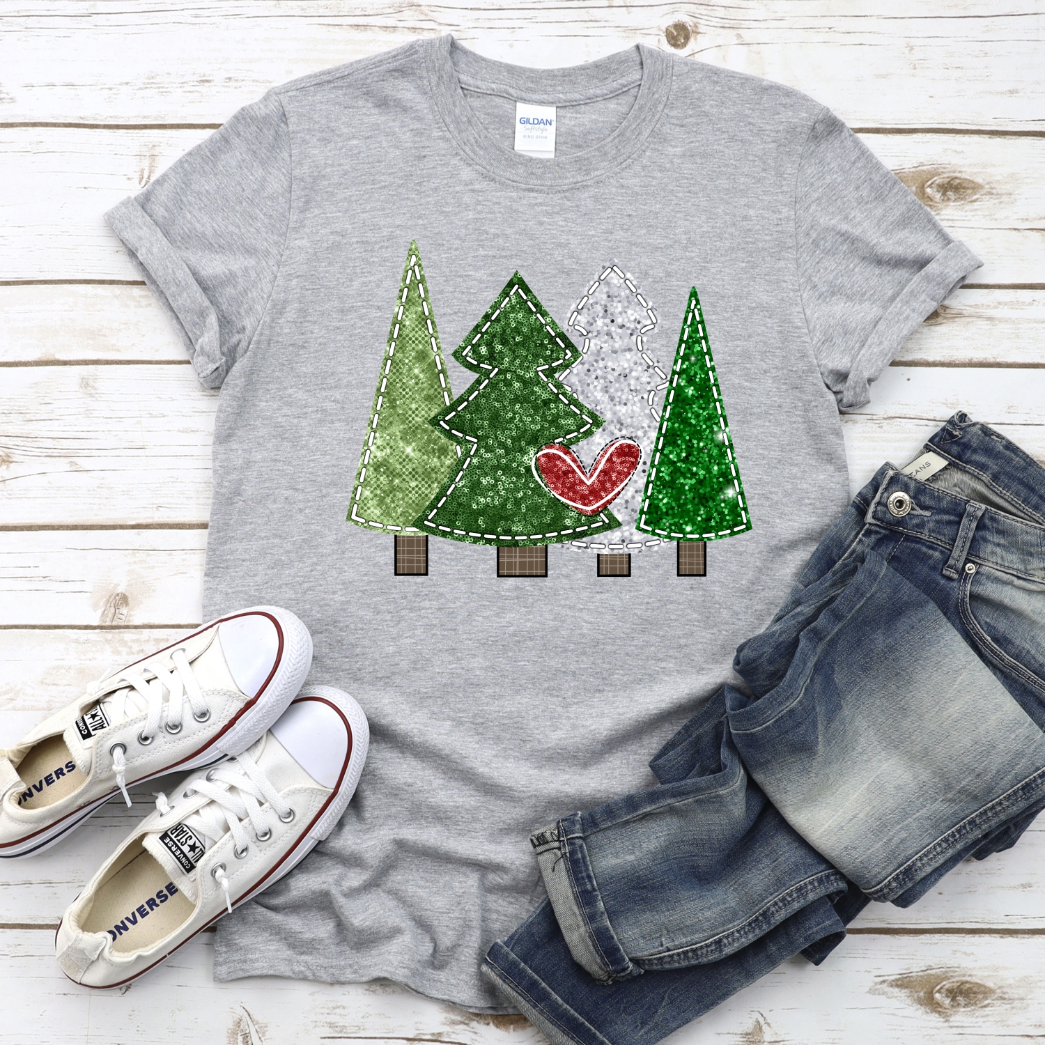 Sequin Christmas trees red heart *DTF* Transfer - Image 2