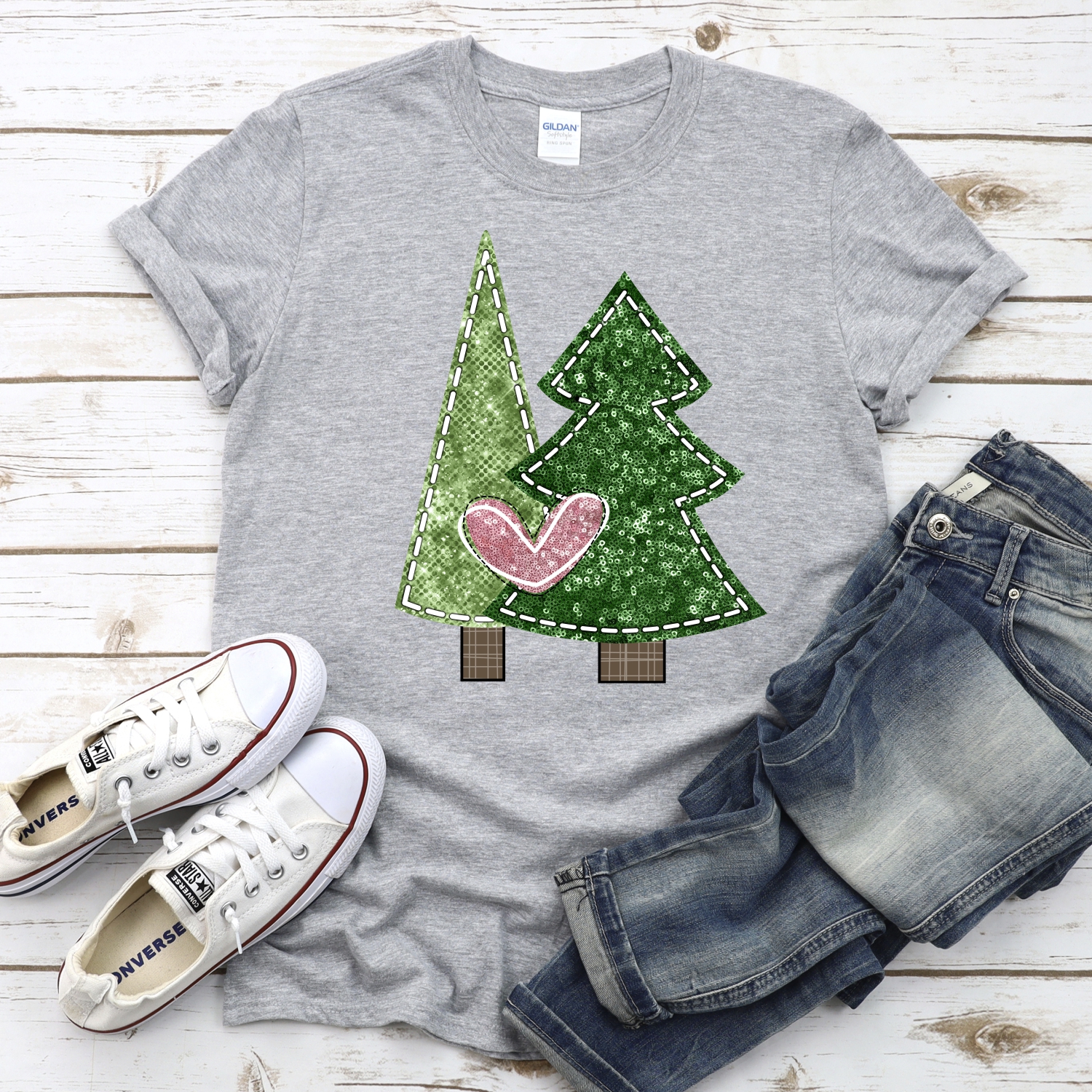 Sequin Christmas tree duo pink heart *DTF* Transfer - Image 2