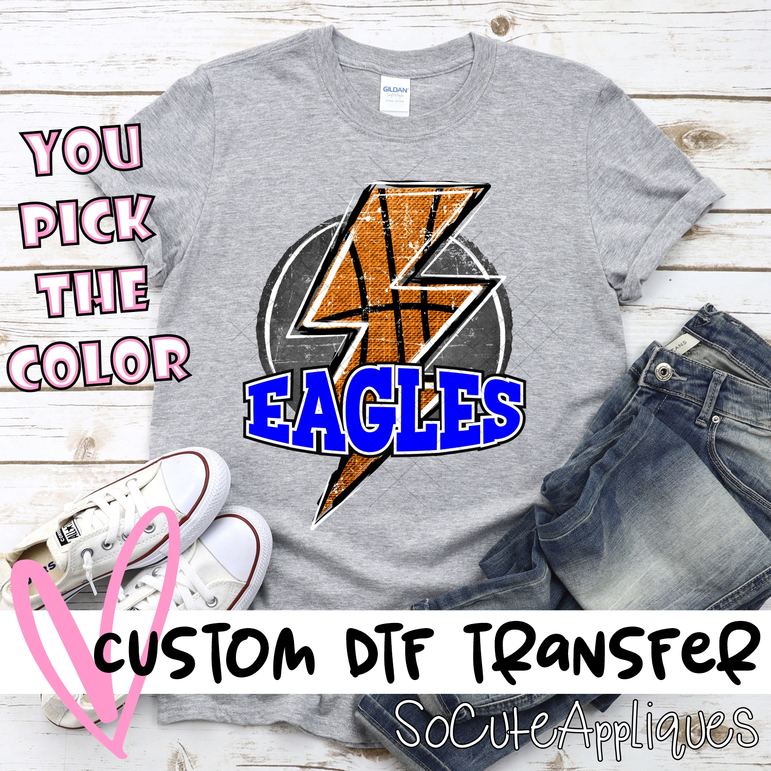 CUSTOM  EAGLES Basketball lightning bolt on black *DTF* Transfer