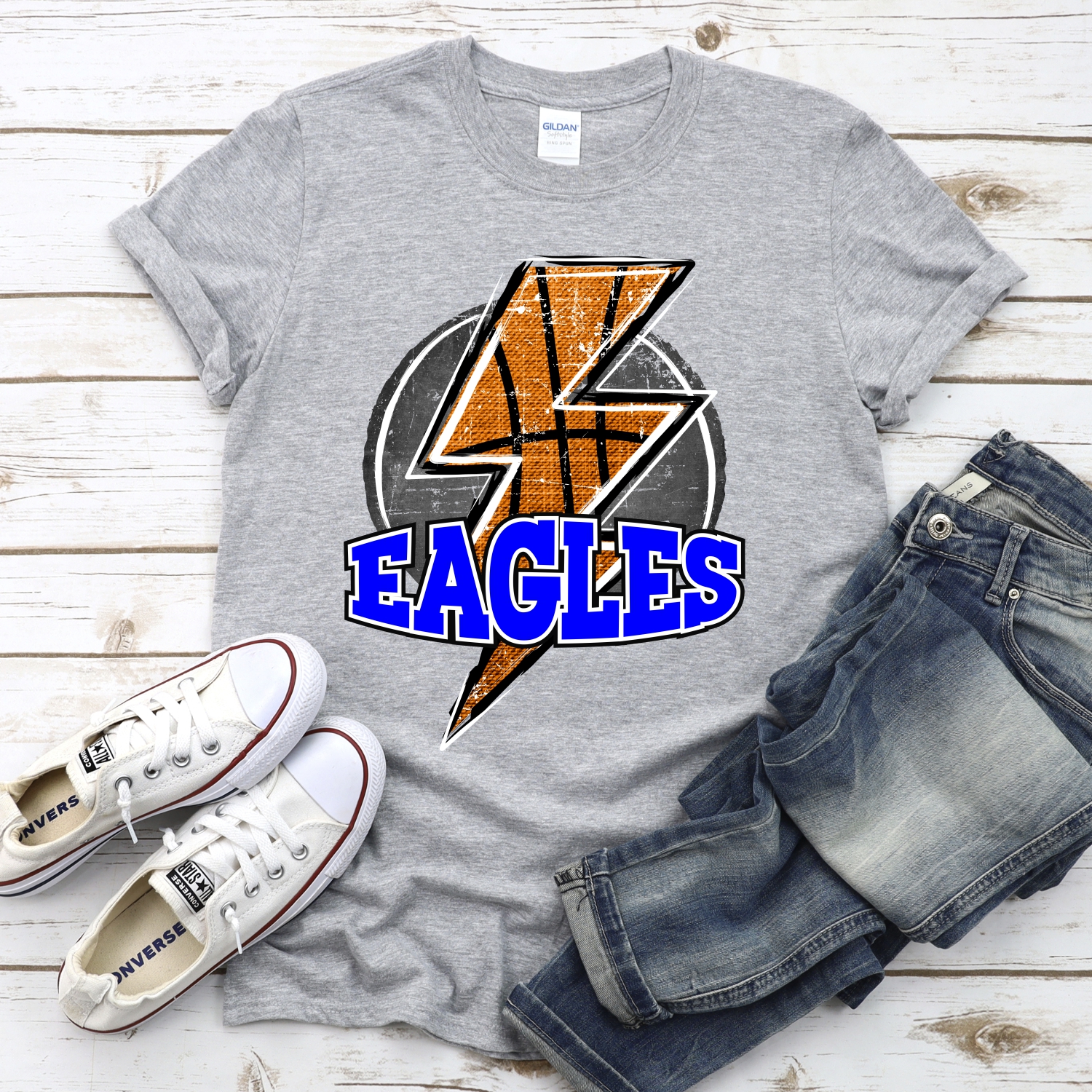 CUSTOM EAGLES Basketball lightning bolt on black *DTF* Transfer - Image 2
