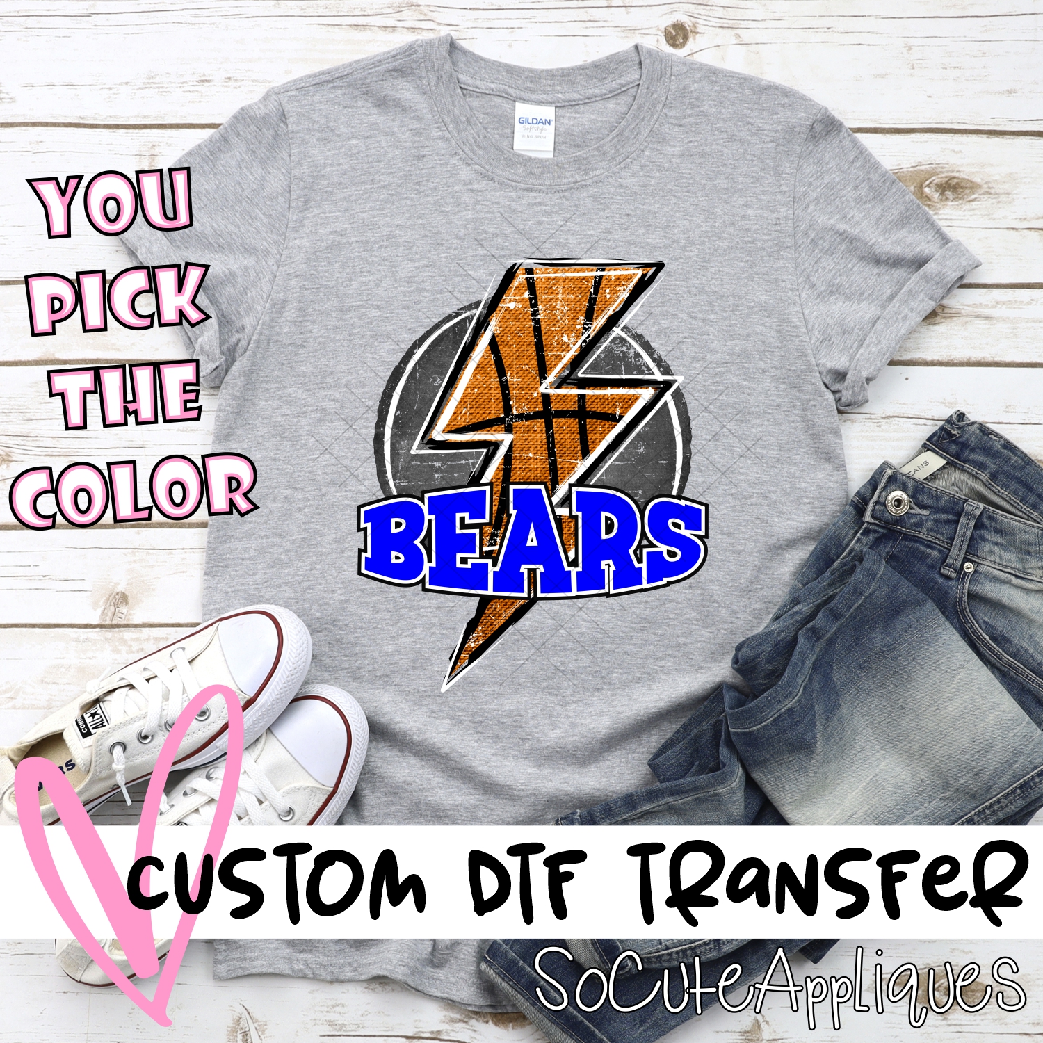 CUSTOM  BEARS Basketball lightning bolt on black *DTF* Transfer