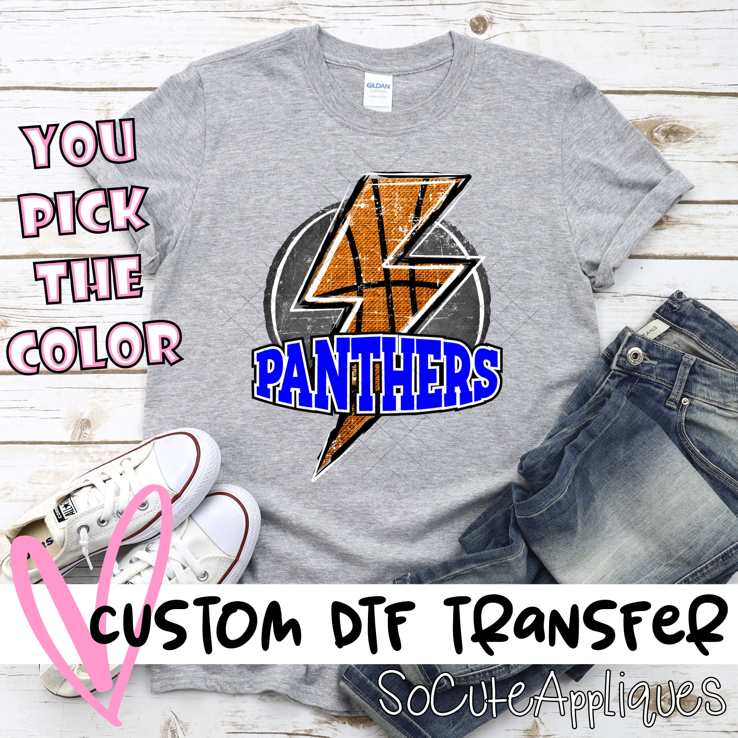 CUSTOM  PANTHERS Basketball lightning bolt on black *DTF* Transfer