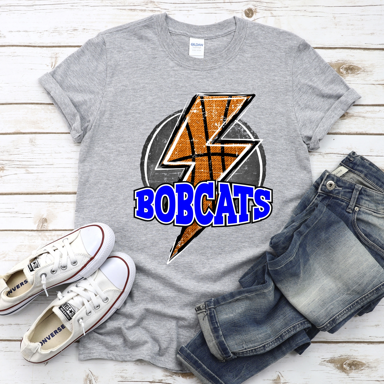 CUSTOM BOBCATS Basketball lightning bolt on black *DTF* Transfer - Image 2