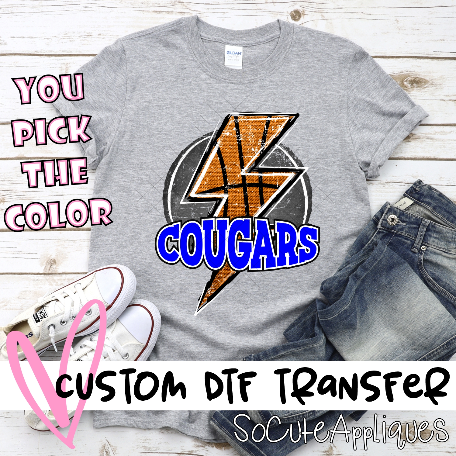CUSTOM  COUGARS Basketball lightning bolt on black *DTF* Transfer