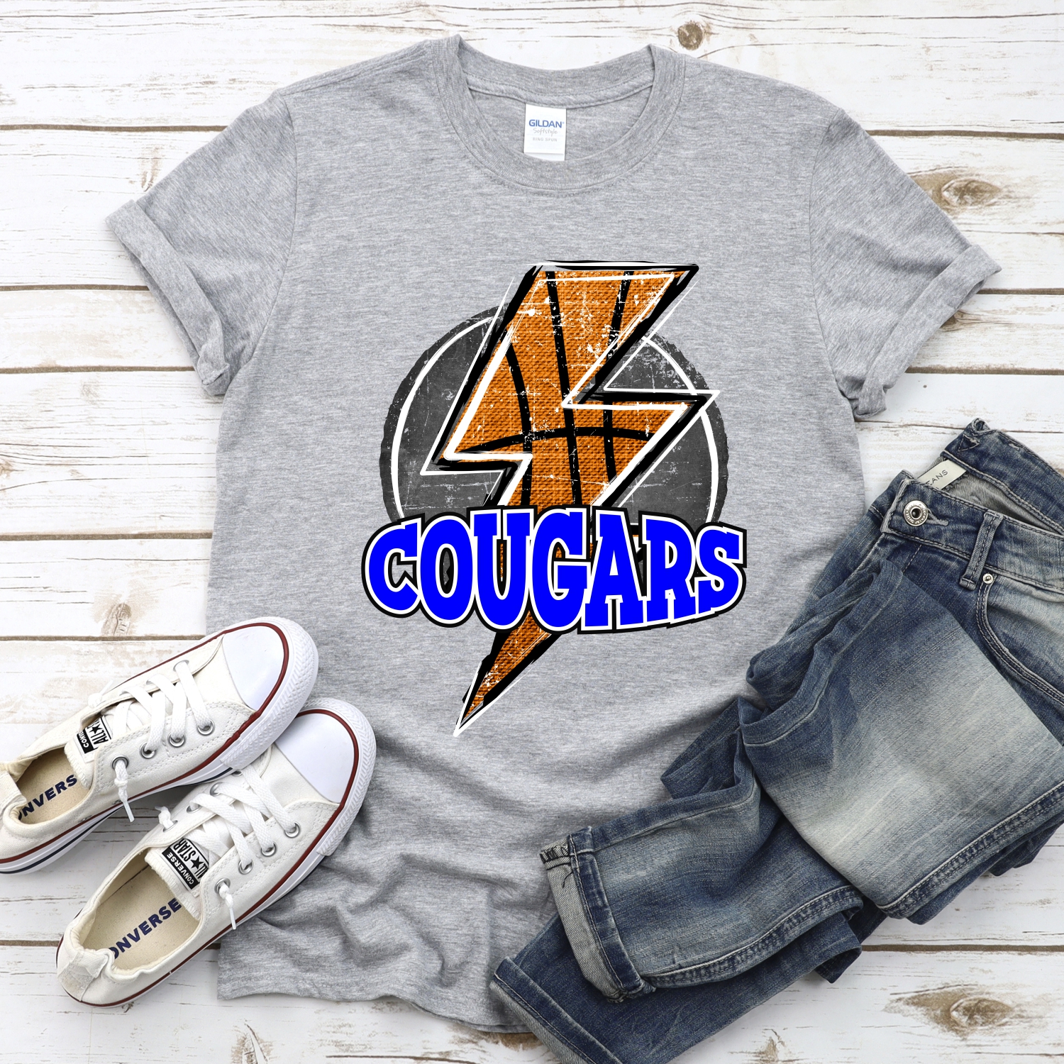 CUSTOM COUGARS Basketball lightning bolt on black *DTF* Transfer - Image 2