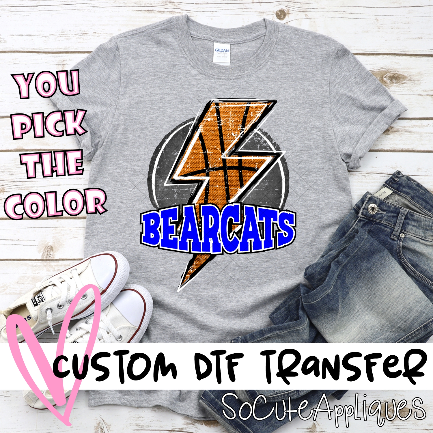 CUSTOM  BEARCATS Basketball lightning bolt on black *DTF* Transfer