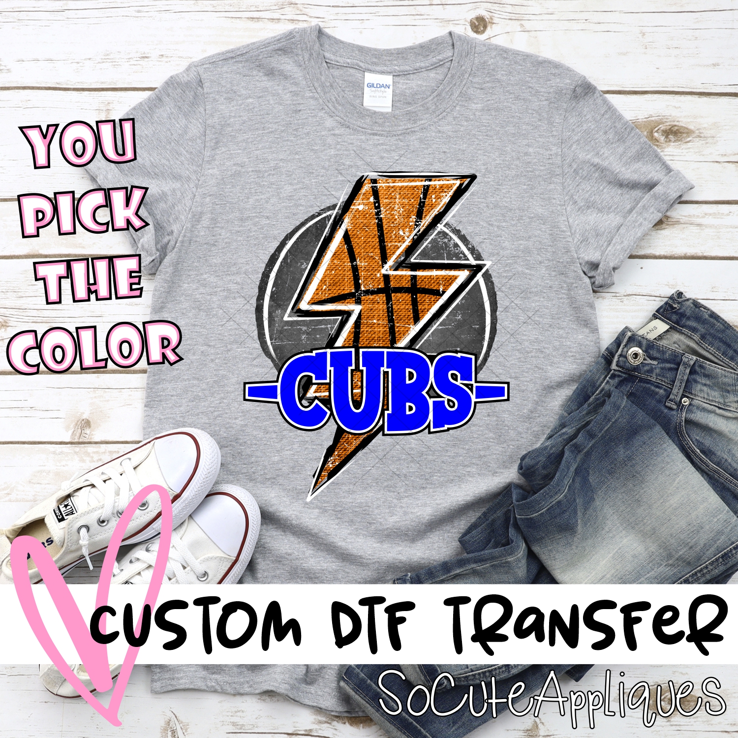 CUSTOM  CUBS Basketball lightning bolt on black *DTF* Transfer