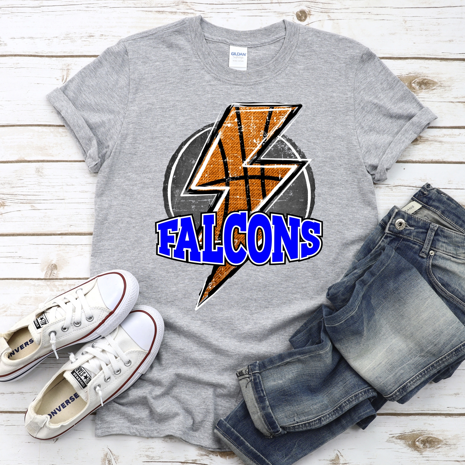 CUSTOM FALCONS Basketball lightning bolt on black *DTF* Transfer - Image 2