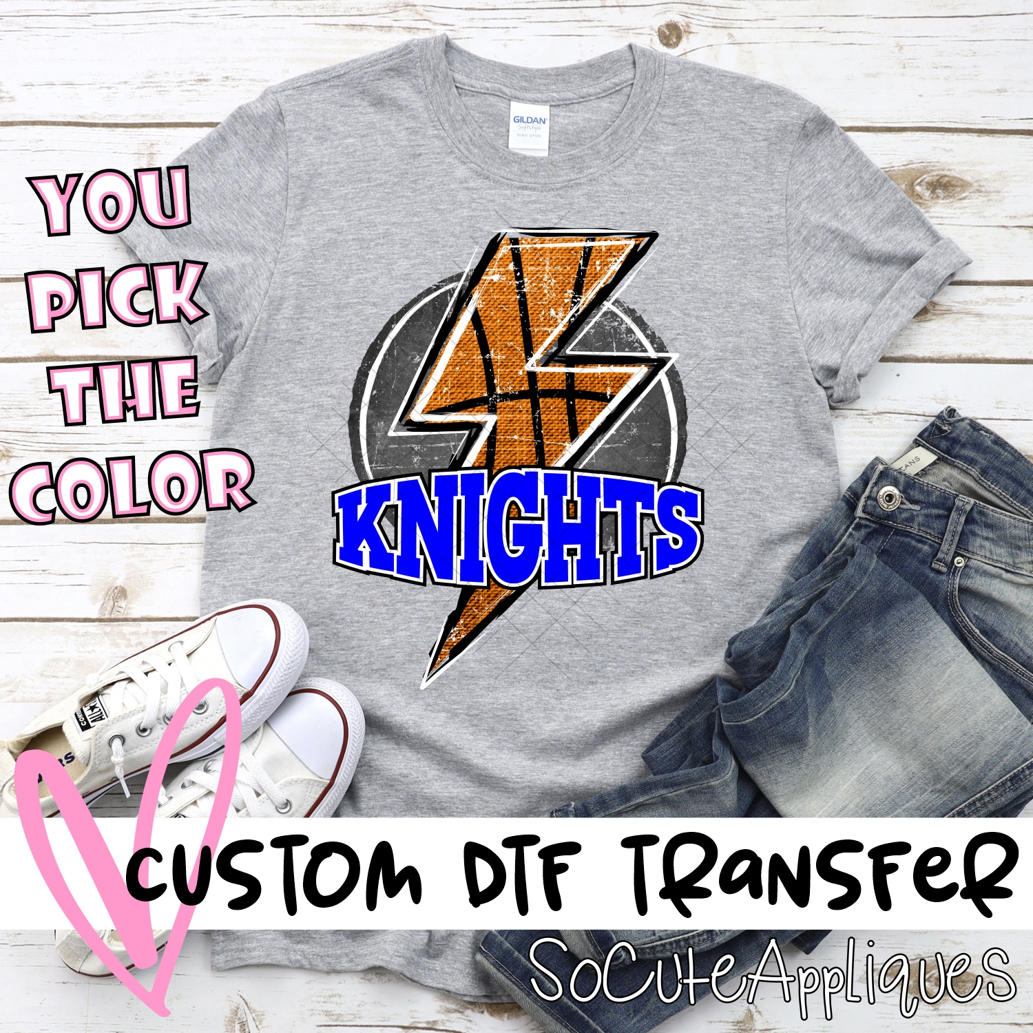 CUSTOM  KNIGHTS Basketball lightning bolt on black *DTF* Transfer