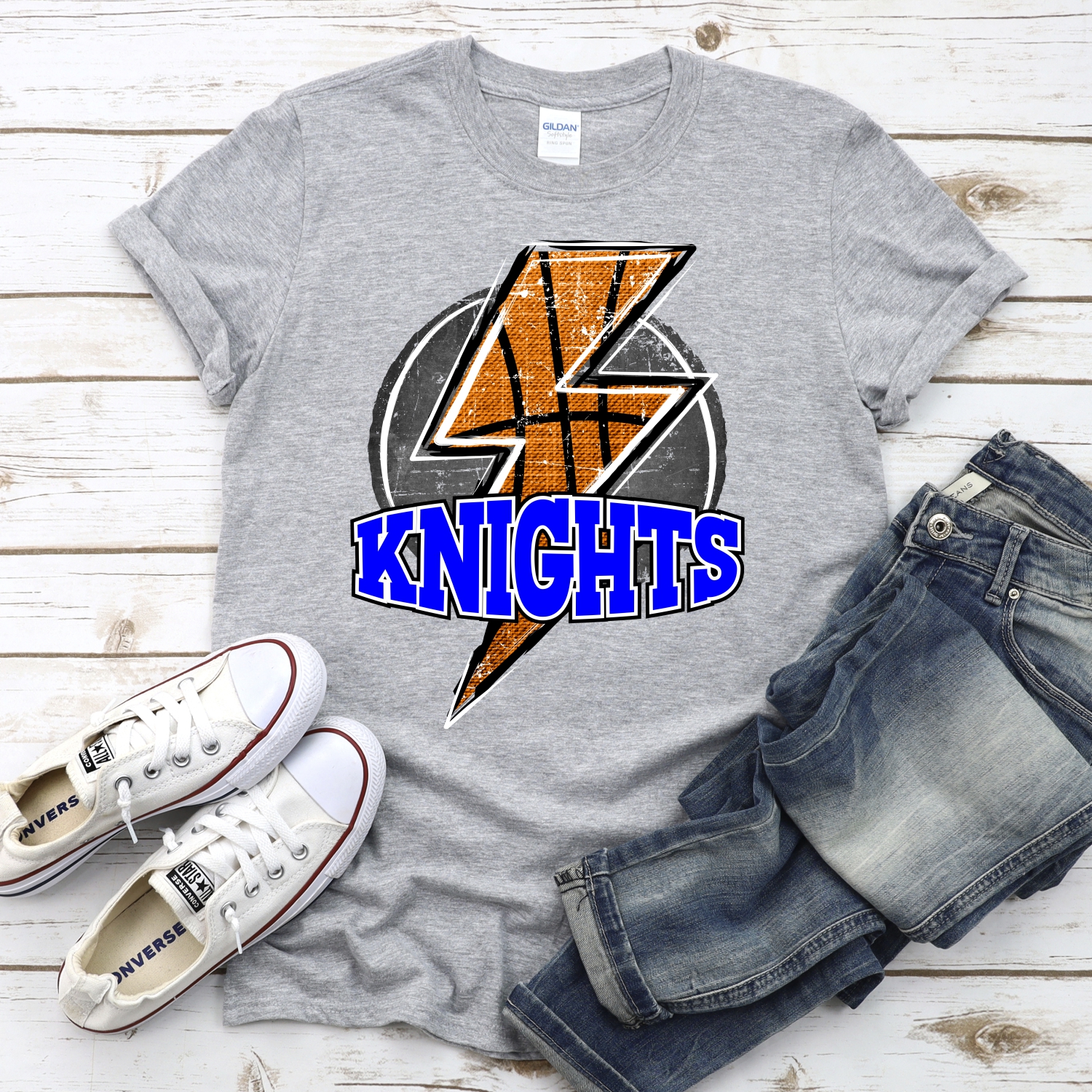 CUSTOM KNIGHTS Basketball lightning bolt on black *DTF* Transfer - Image 2