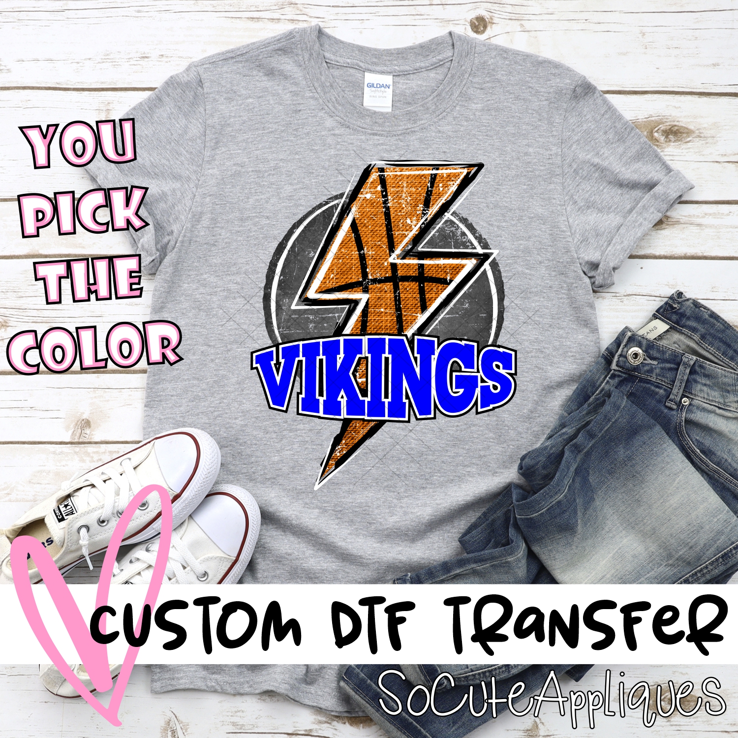 CUSTOM  VIKINGS Basketball lightning bolt on black *DTF* Transfer