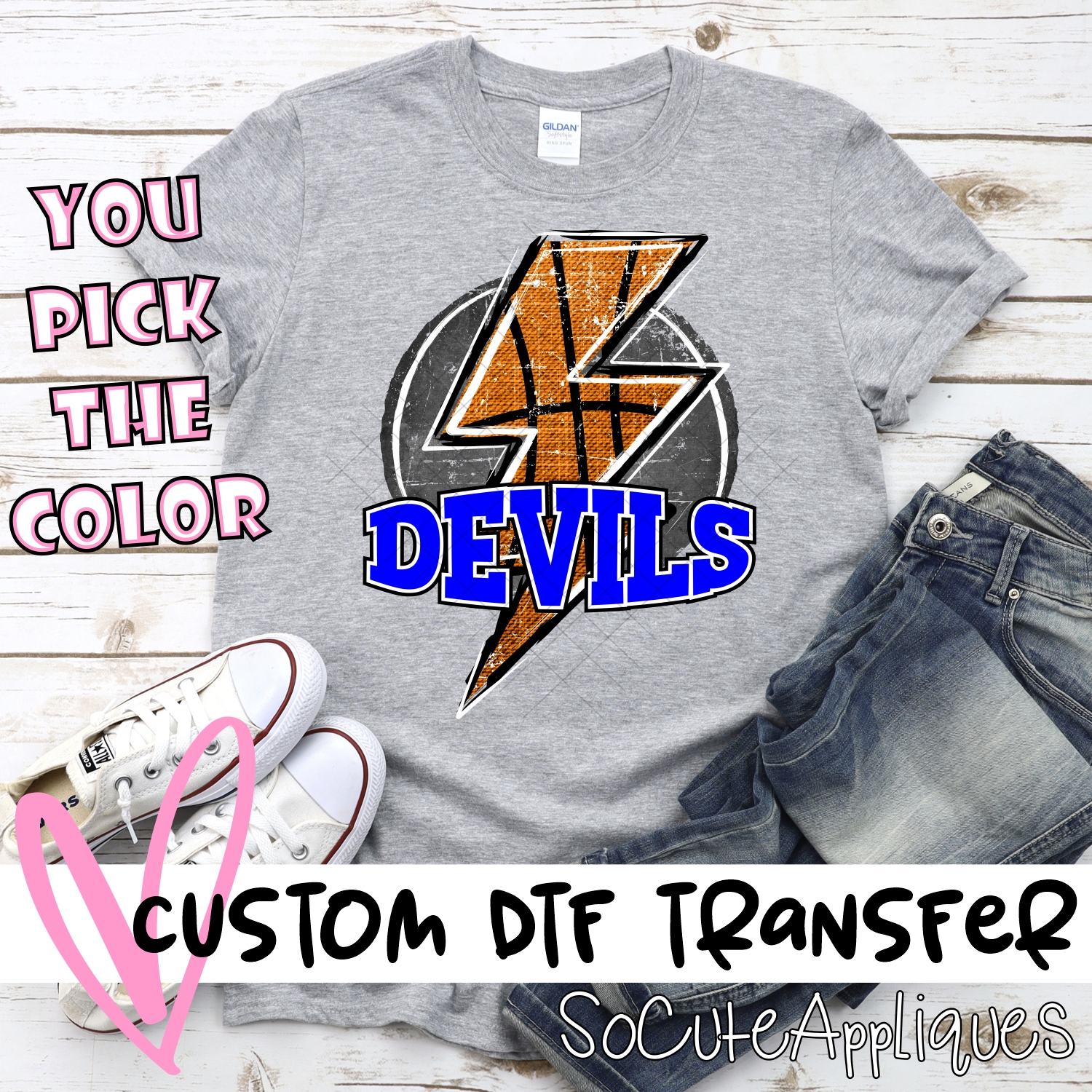 CUSTOM  DEVILS Basketball lightning bolt on black *DTF* Transfer