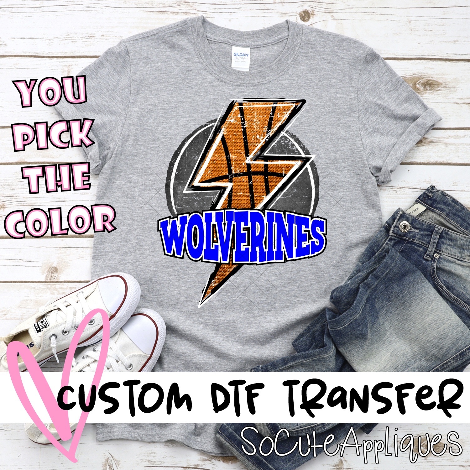 CUSTOM  WOLVERINES Basketball lightning bolt on black *DTF* Transfer