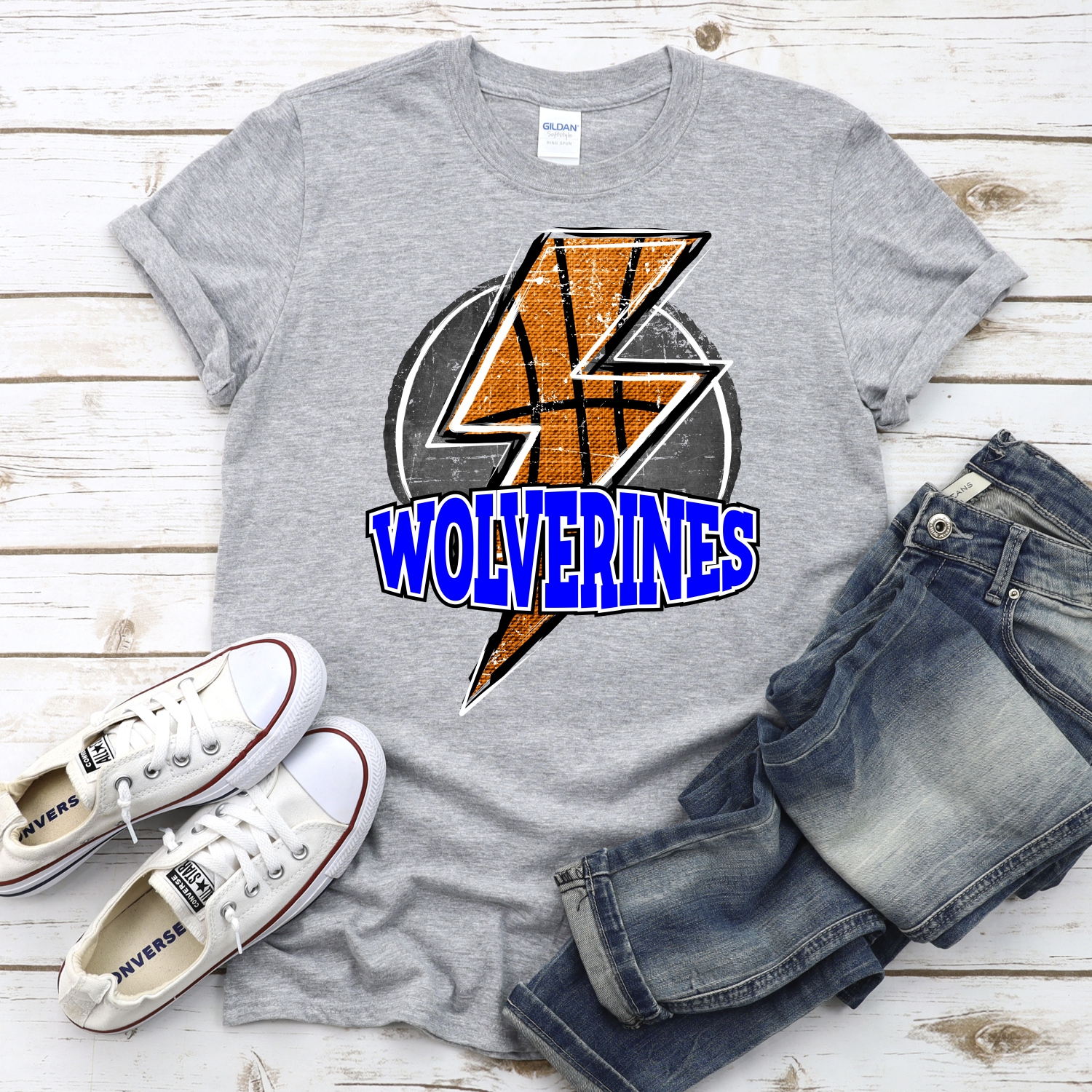CUSTOM WOLVERINES Basketball lightning bolt on black *DTF* Transfer - Image 2