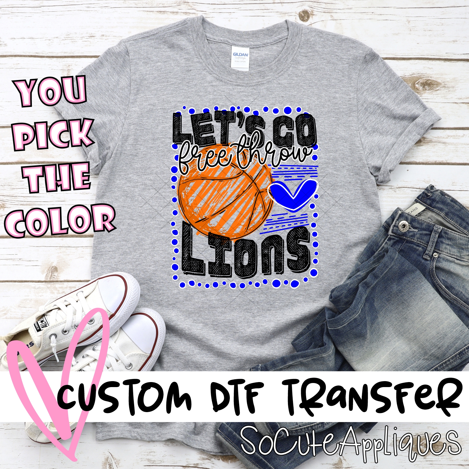 CUSTOM Lets go Lions basketball dot frame *DTF* Transfer