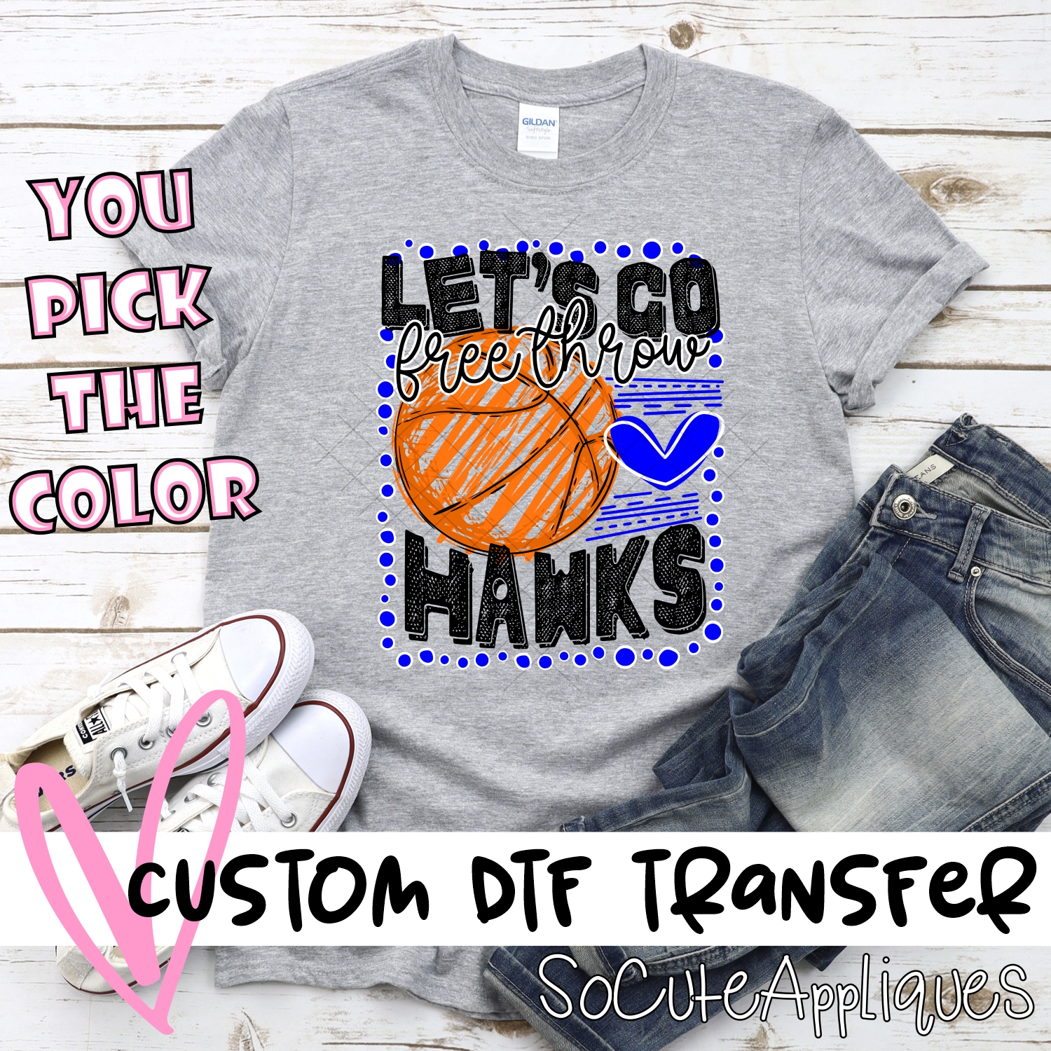 CUSTOM Lets go Hawks basketball dot frame *DTF* Transfer