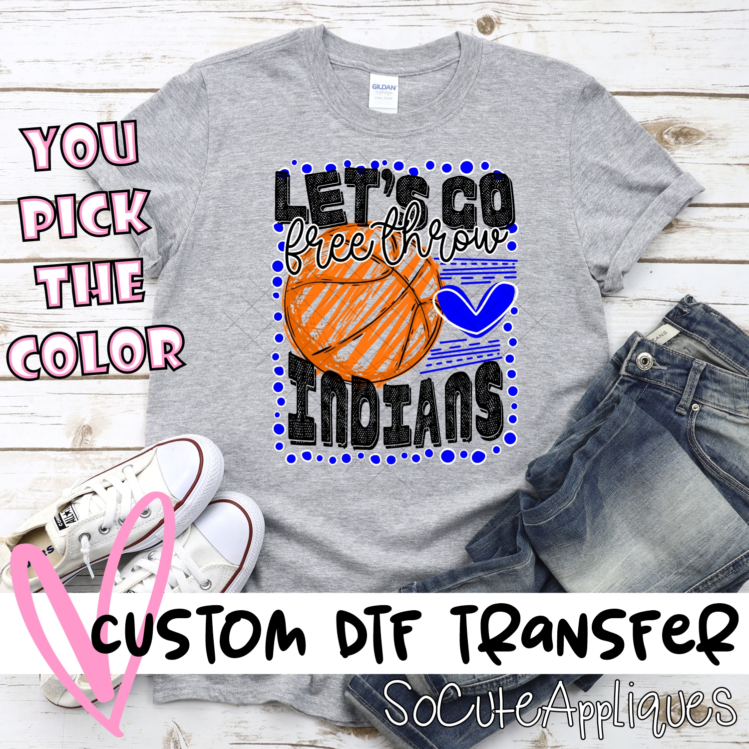 CUSTOM Lets go Indians basketball dot frame *DTF* Transfer