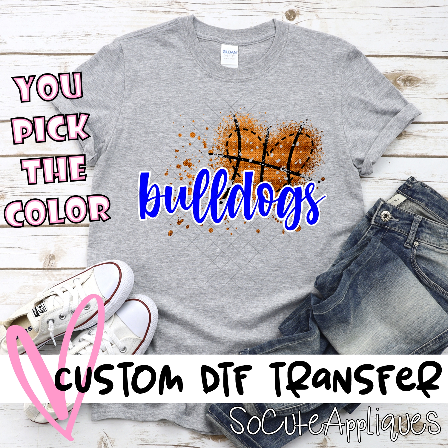 CUSTOM Bulldogs basketball messy heart *DTF* Transfer