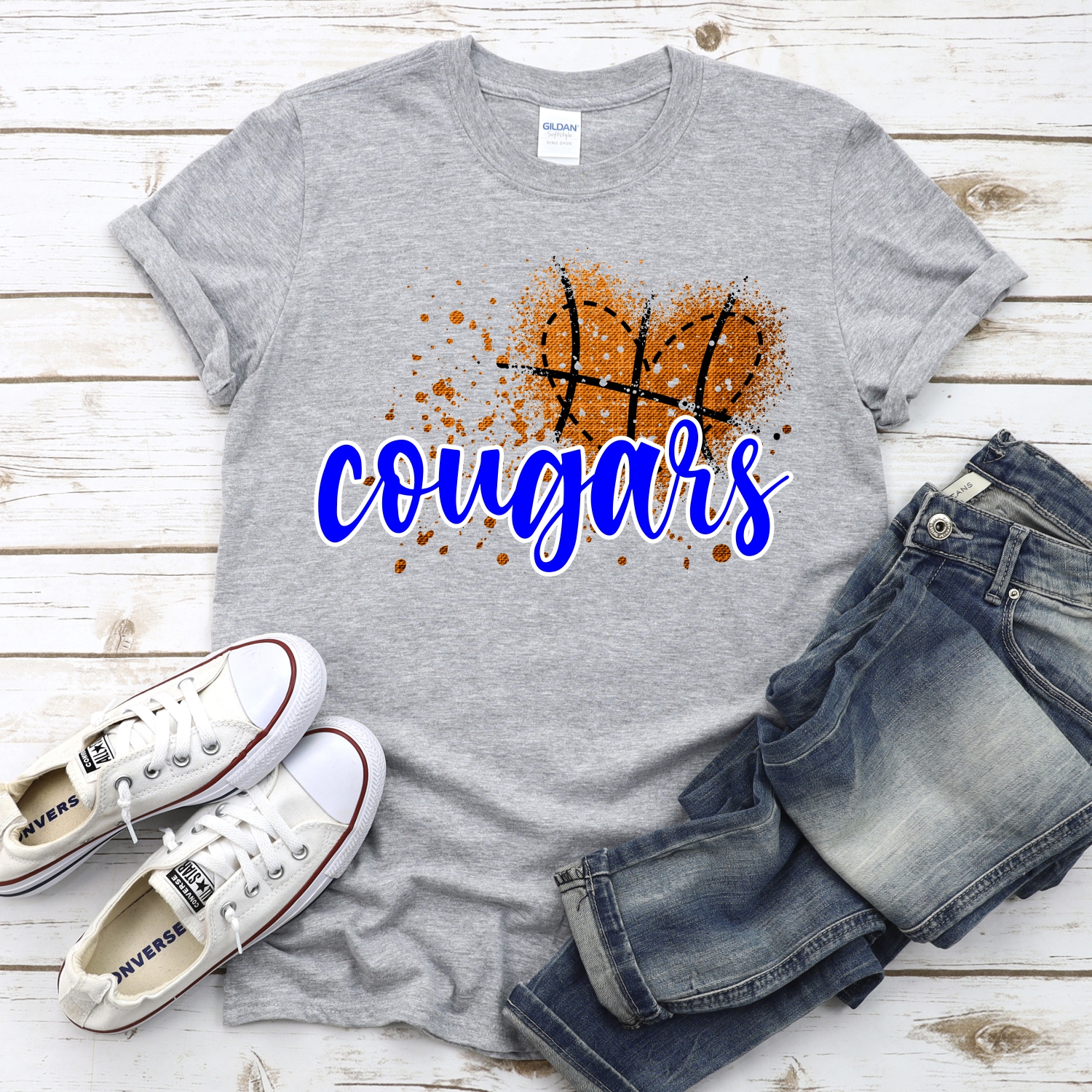 CUSTOM Cougars basketball messy heart *DTF* Transfer - Image 2