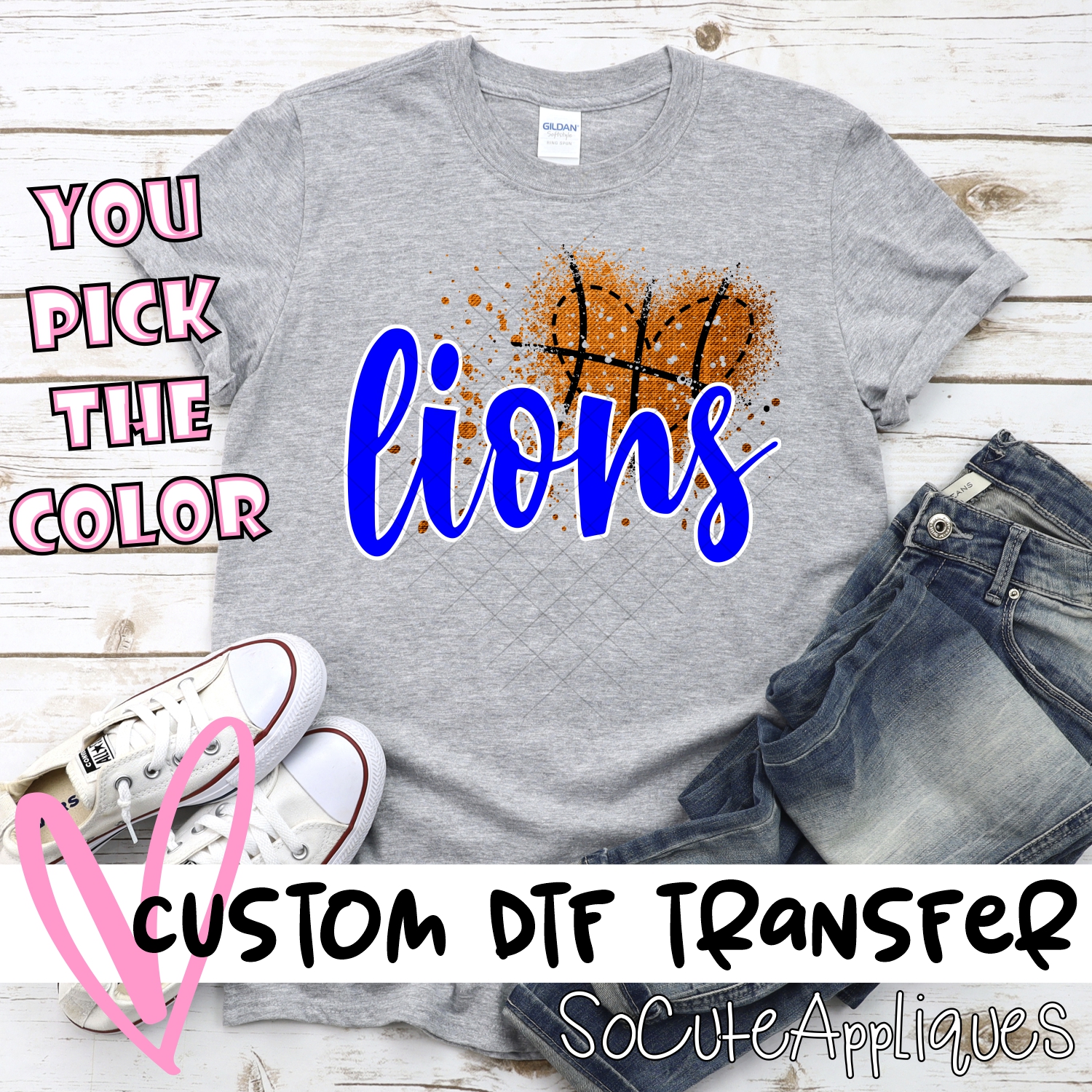 CUSTOM Lions basketball messy heart *DTF* Transfer