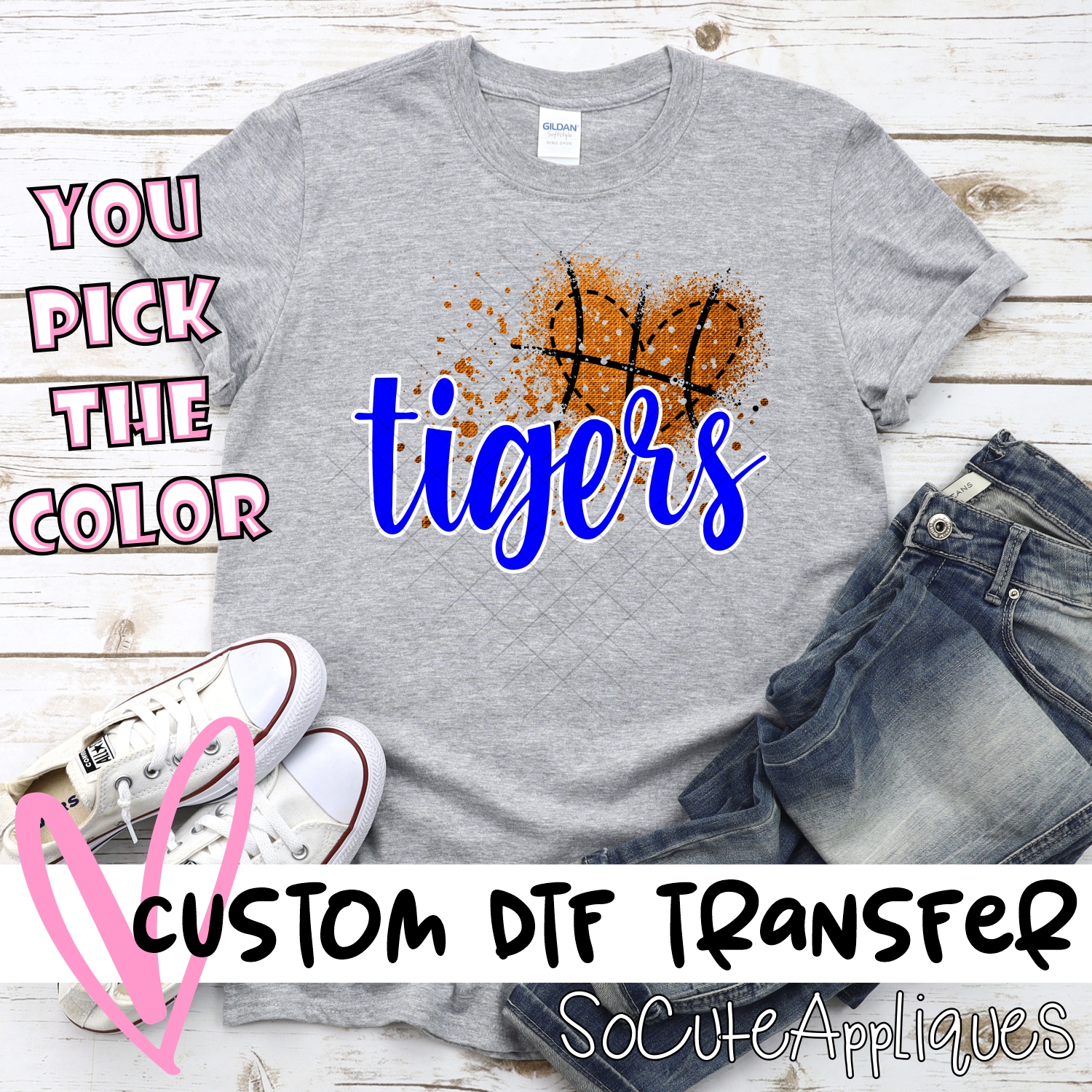CUSTOM Tigers basketball messy heart *DTF* Transfer