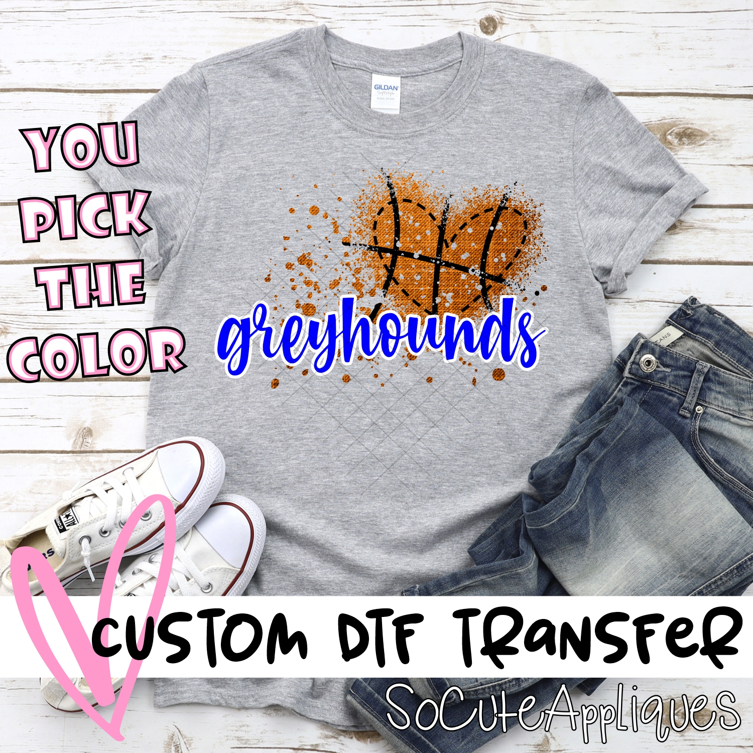 CUSTOM Greyhounds basketball messy heart *DTF* Transfer