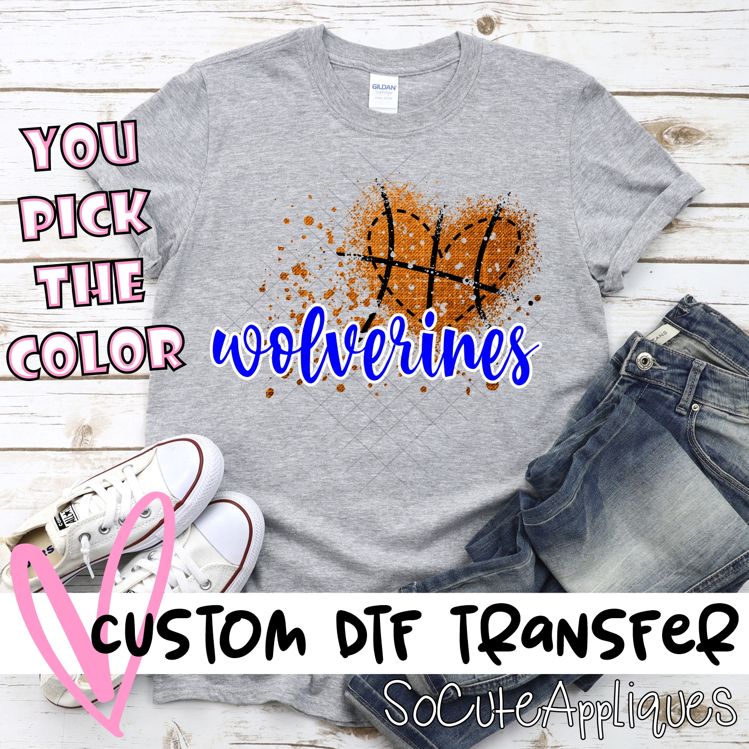 CUSTOM Wolverines basketball messy heart *DTF* Transfer