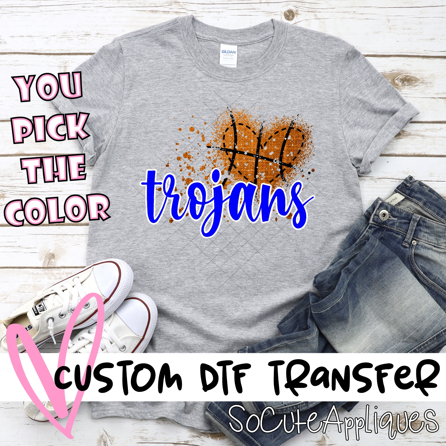 CUSTOM Trojans basketball messy heart *DTF* Transfer