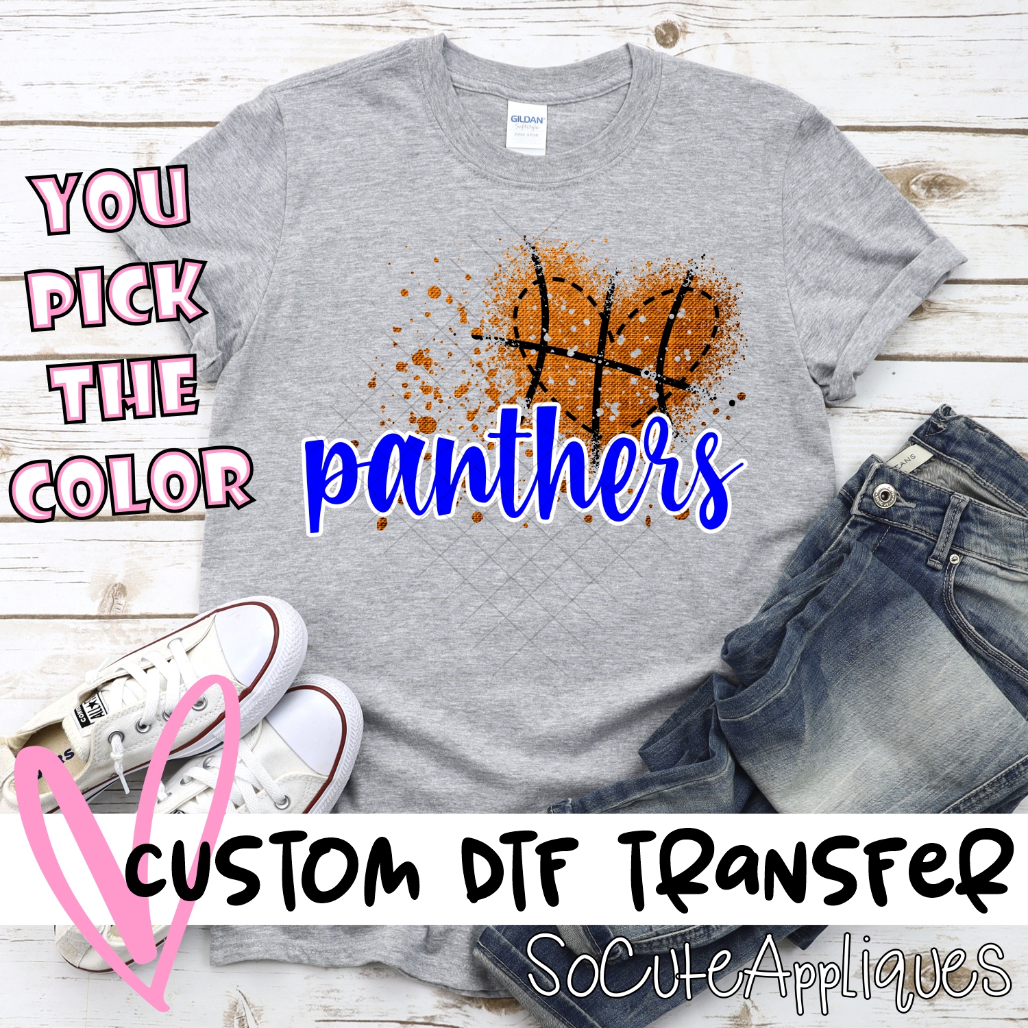 CUSTOM Panthers basketball messy heart *DTF* Transfer
