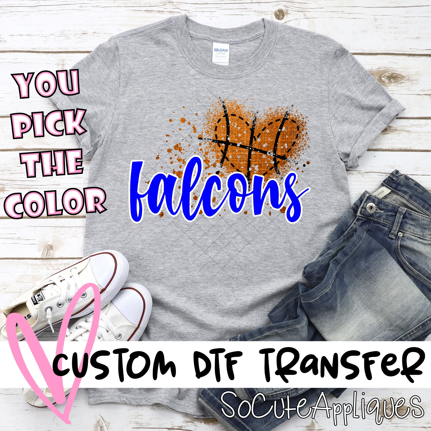 CUSTOM Falcons basketball messy heart *DTF* Transfer