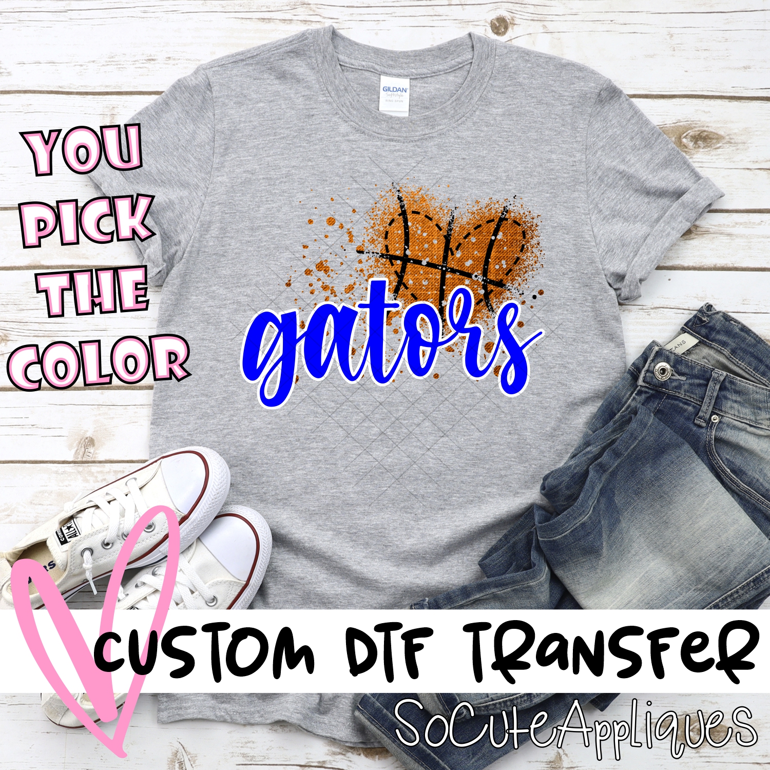 CUSTOM Gators basketball messy heart *DTF* Transfer