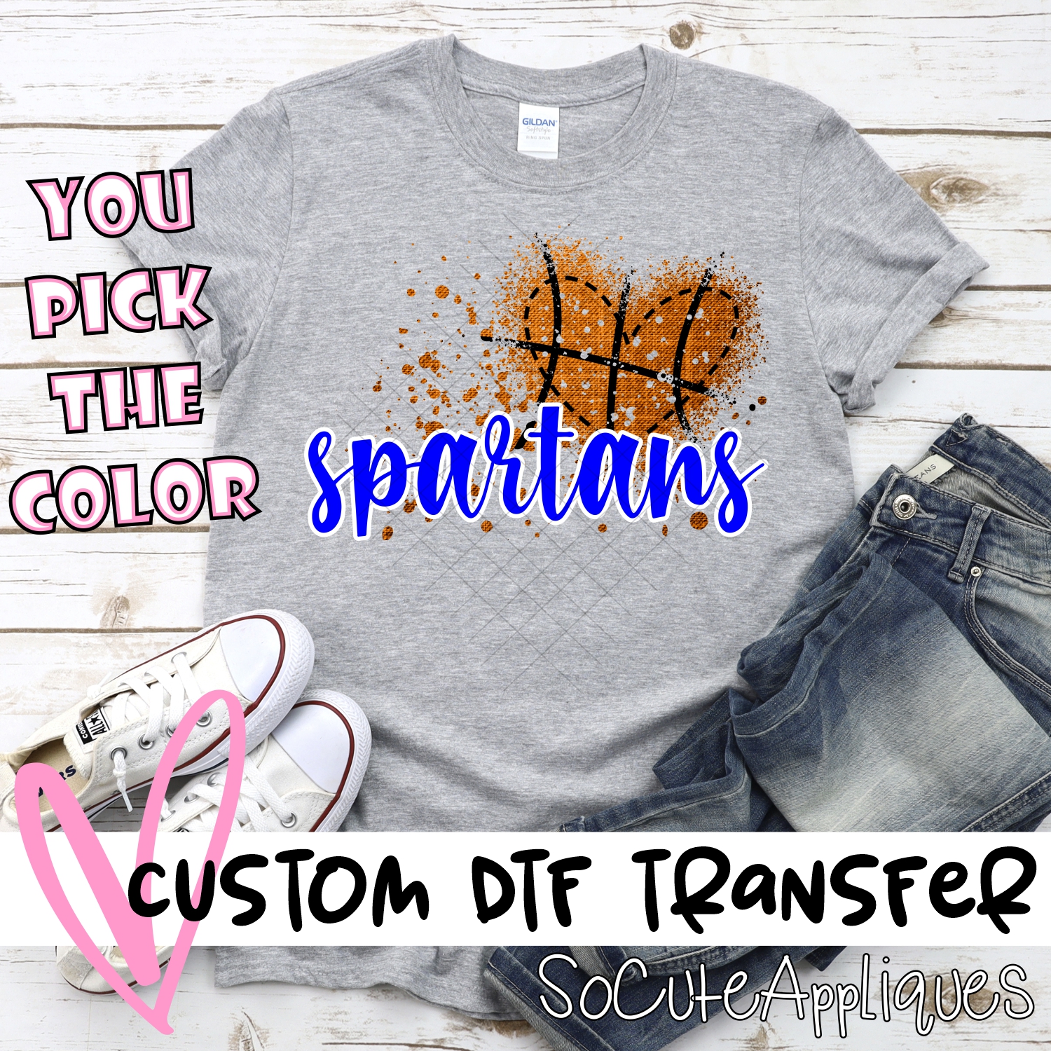 CUSTOM Spartans basketball messy heart *DTF* Transfer