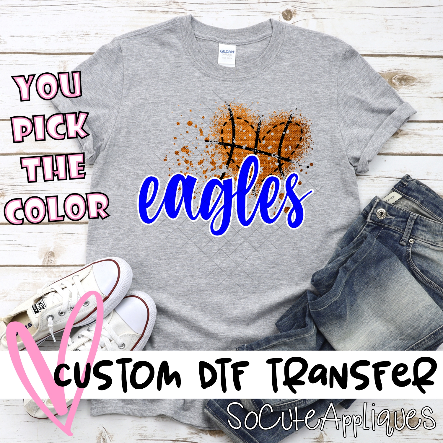 CUSTOM Eagles basketball messy heart *DTF* Transfer