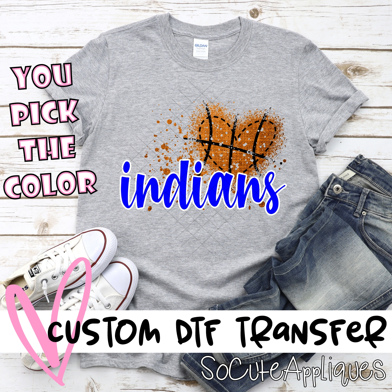 CUSTOM Indians basketball messy heart *DTF* Transfer